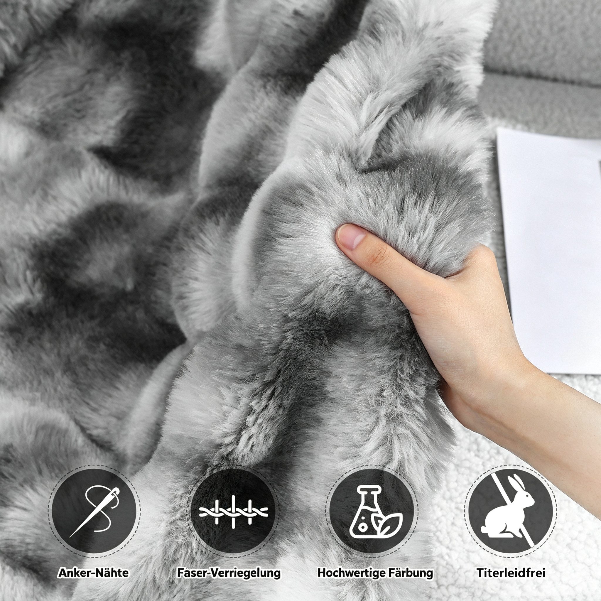 Wohndecke Kunstfelldecke Weiche Kuscheldecke Felloptik 150x200cm Kunstfell Decke, Elegear, Kuscheldecke Fell Bubble Decke Kaninchenfell Decke für Couch Bett Sof – Bild 5 von 5