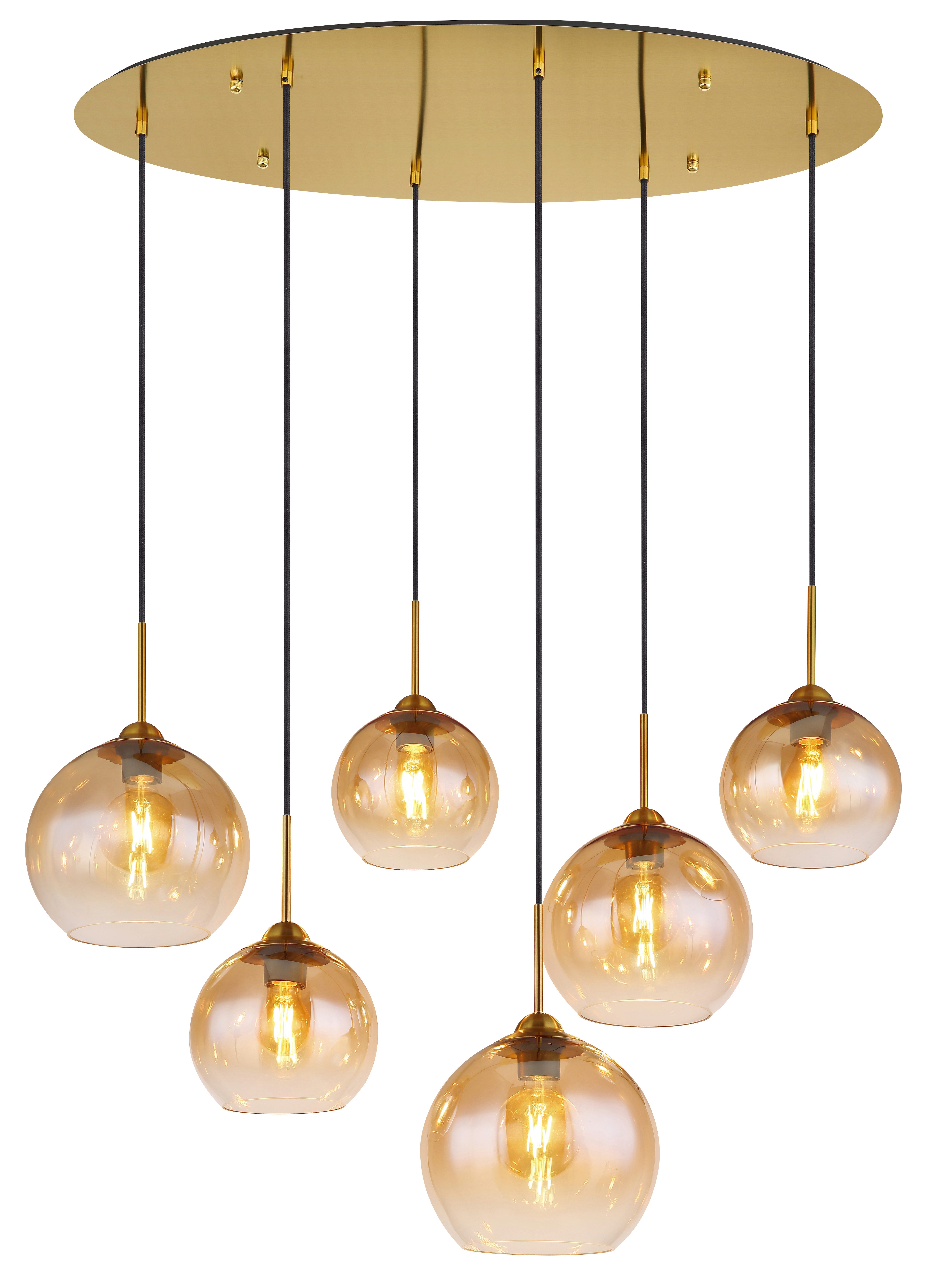 GLOBO LIGHTING Hängeleuchte JAMESSA, ohne Leuchtmittel, Hängeleuchte Messing, Glas amber/klar, höhenkürzbar, E27