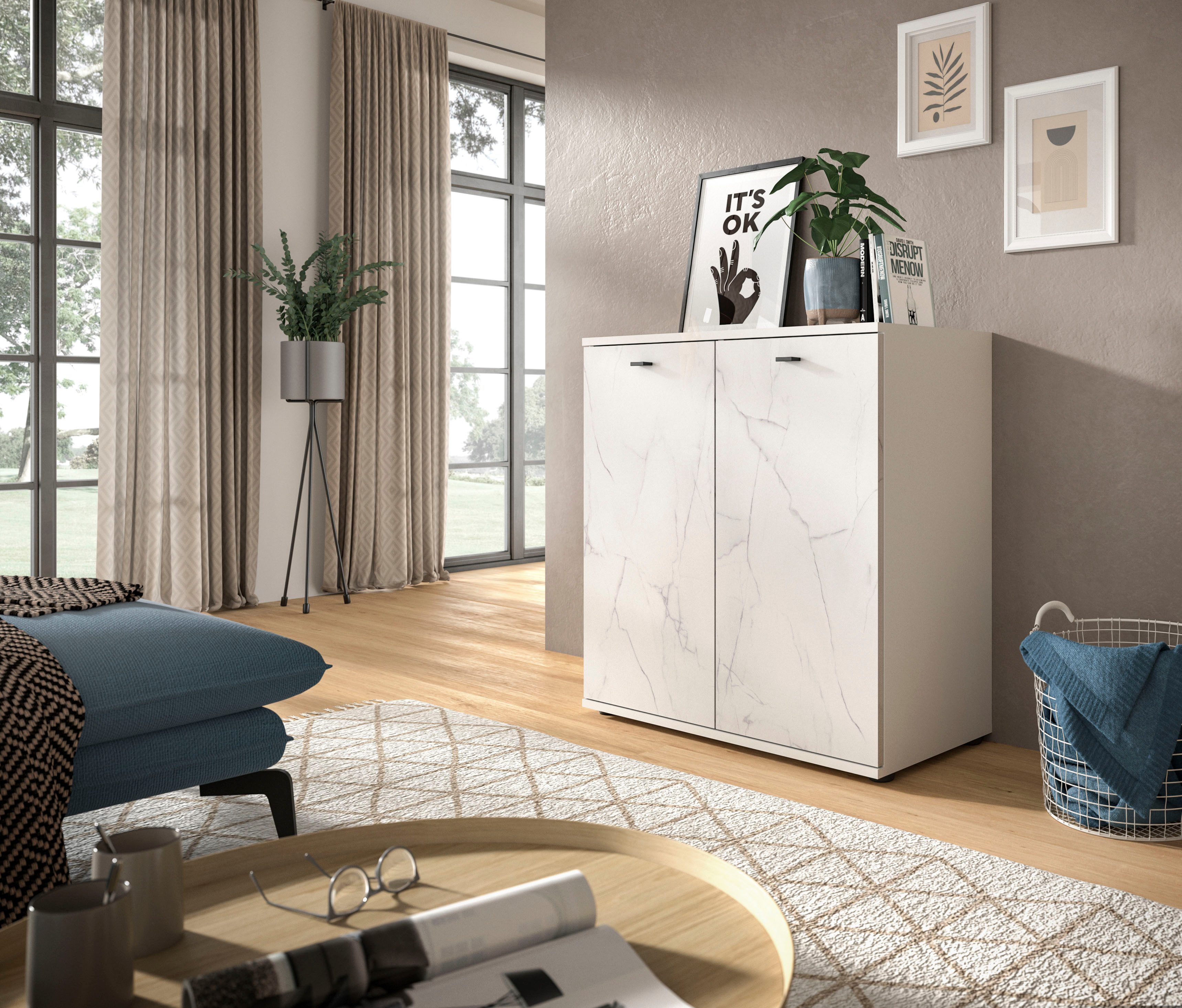 Home affaire Kommode CALCOLO, Breite 86 cm, 2 Türen mit Soft-Close-Funktion, 4 Fächer, Anrichte,Sideboard, Schrank