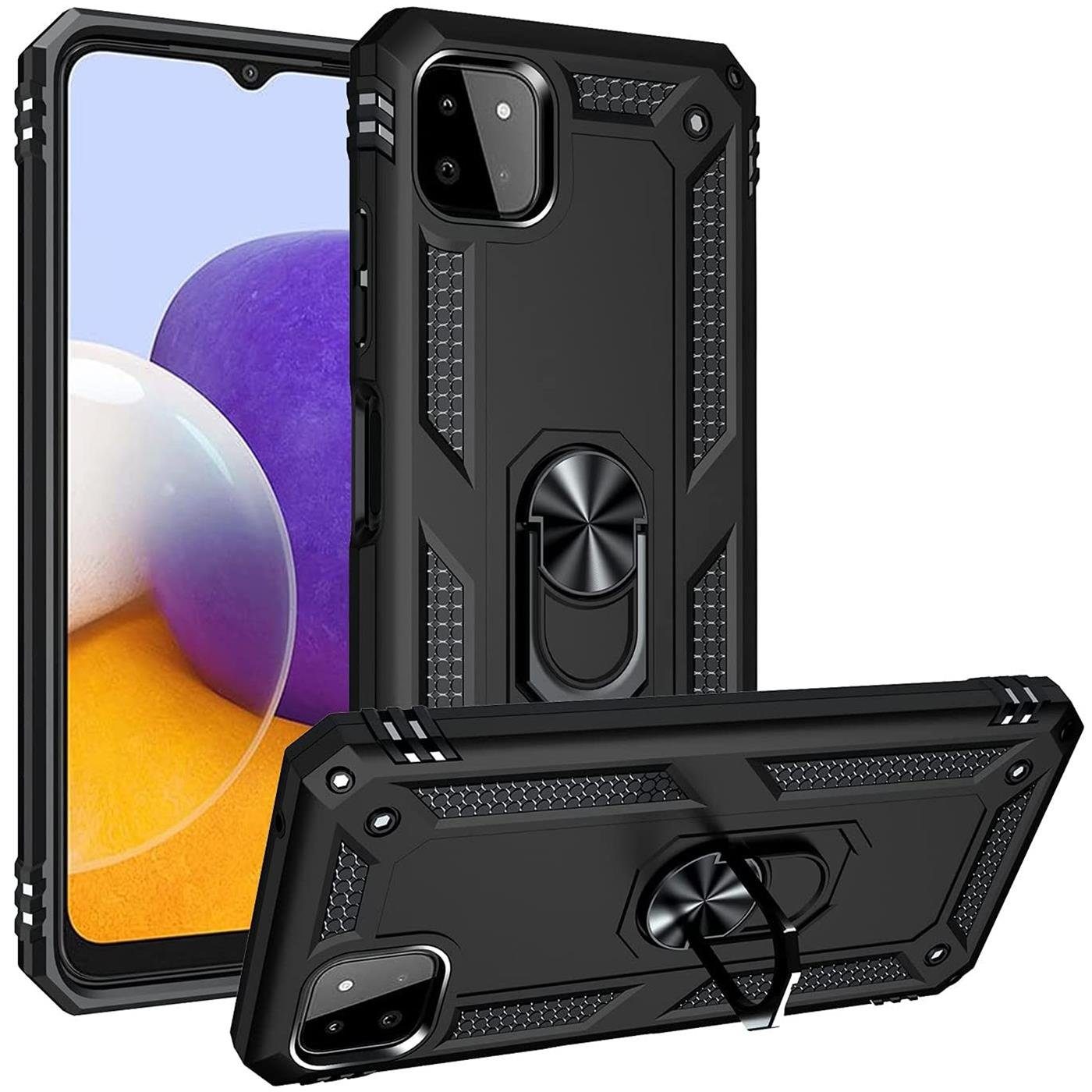 CoolGadget Handyhülle Armor Shield Case für Samsung Galaxy A22 5G 6,6 Zoll, Outdoor Cover mit Magnet Ringhalterung Handy Hülle für Samsung A22 5G