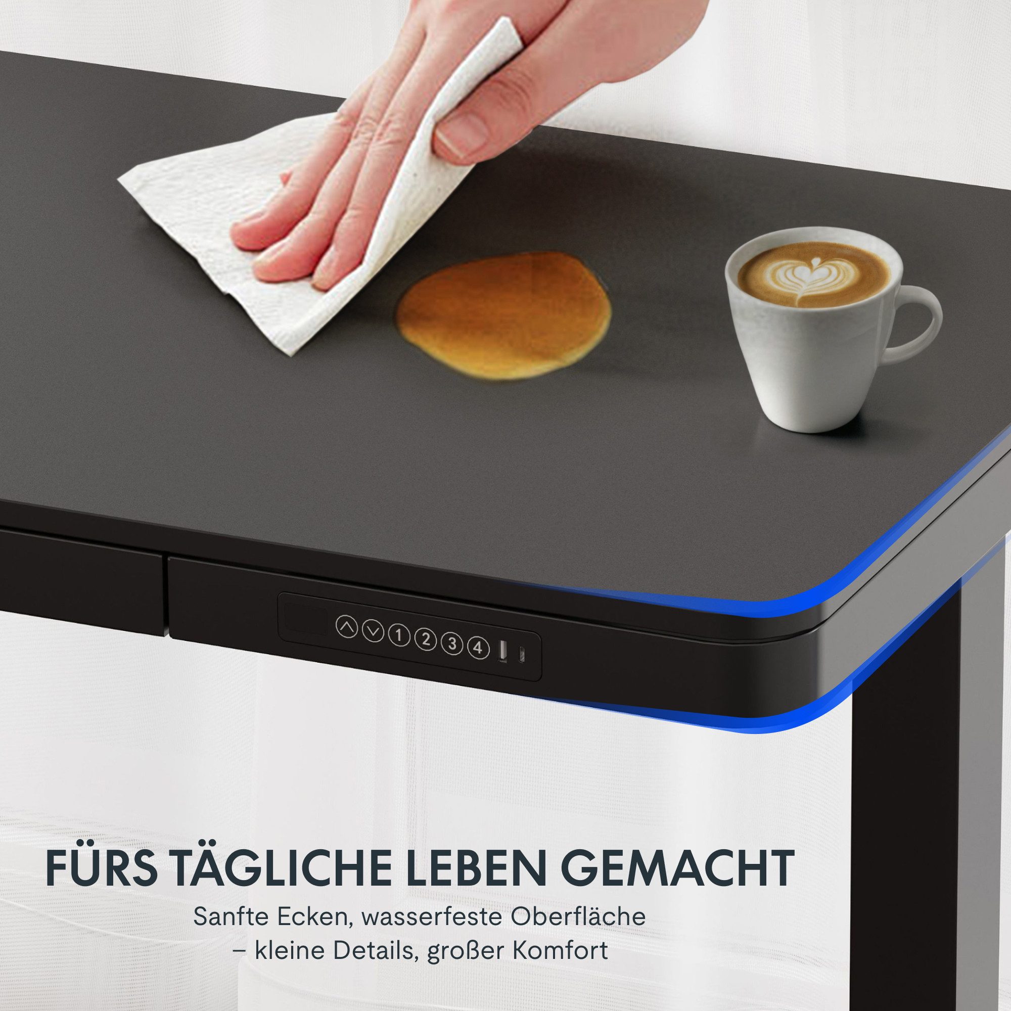 FLEXISPOT Schreibtisch Höhenverstellbarer Schreibtisch MIT Schubladen (mit LED-Höhenanzeige, 4 Speicherhöhen, Anti-Kollisionssystem, USB-C Anschluss), EINFACHE  – Bild 5 von 5