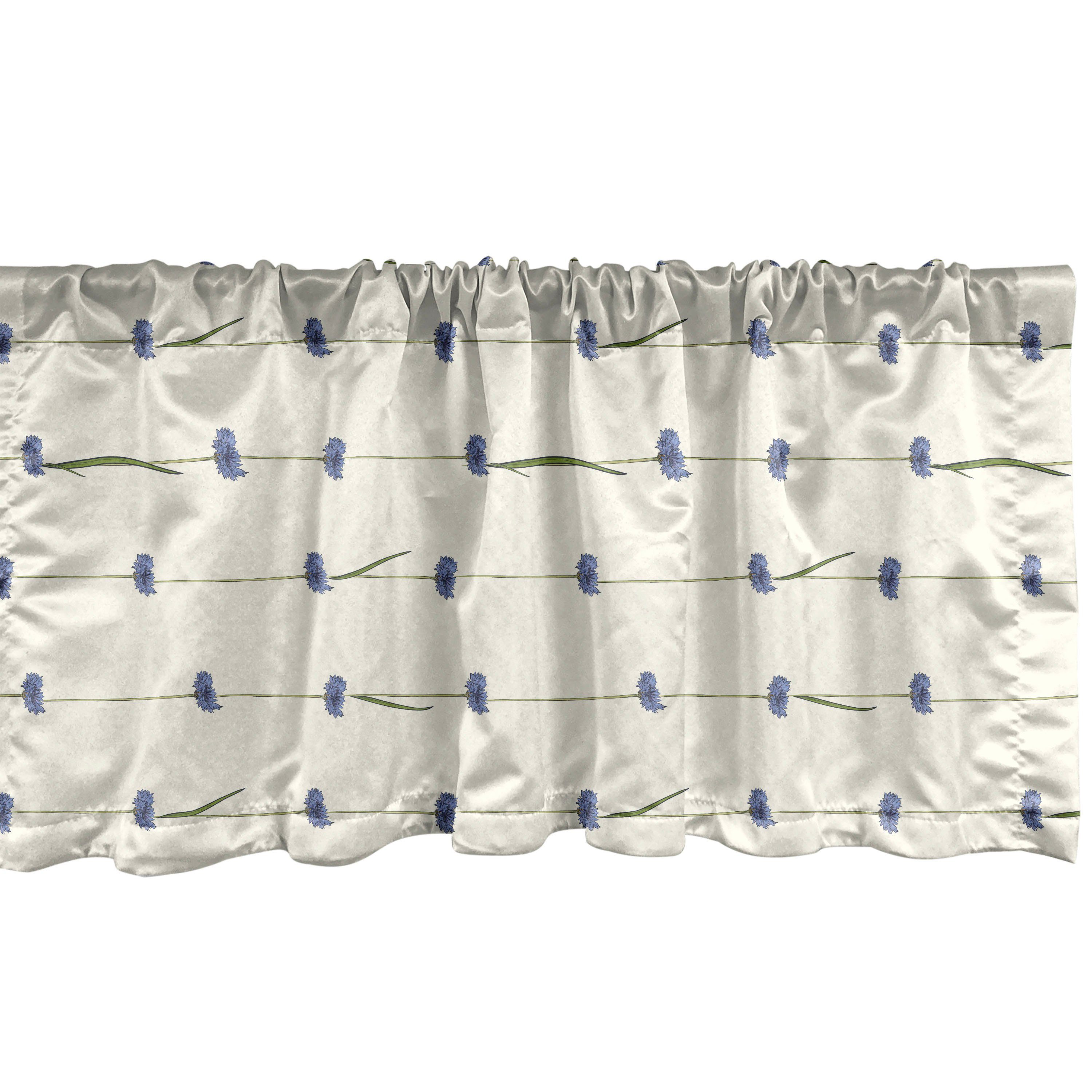 Scheibengardine Vorhang Volant für Küche Schlafzimmer Dekor mit Stangentasche, Abakuhaus, Microfaser, Blumen Streifen entlang Cornflowers