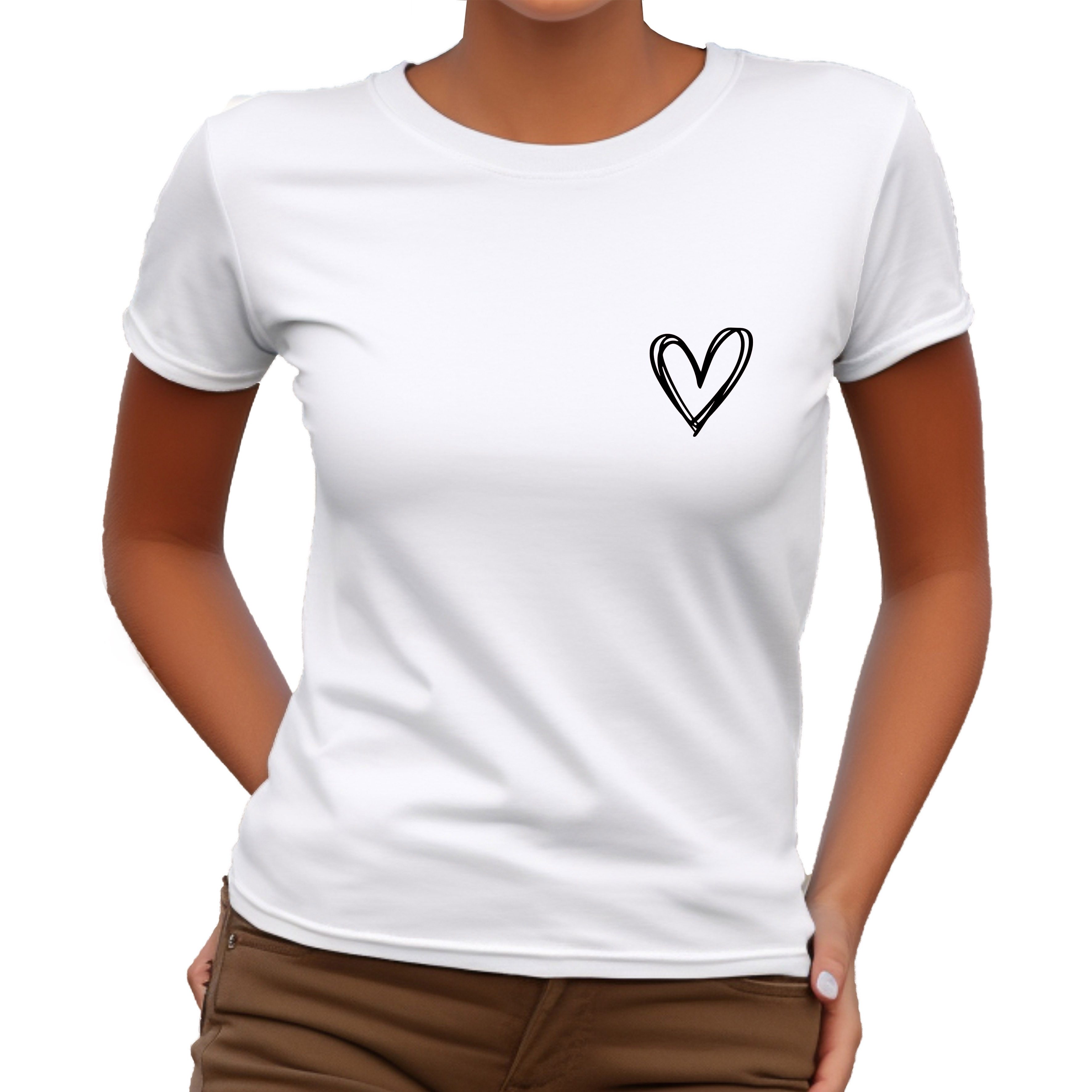 T-Shirt Damen Kurzarm Love Liebe Herz Unifarben