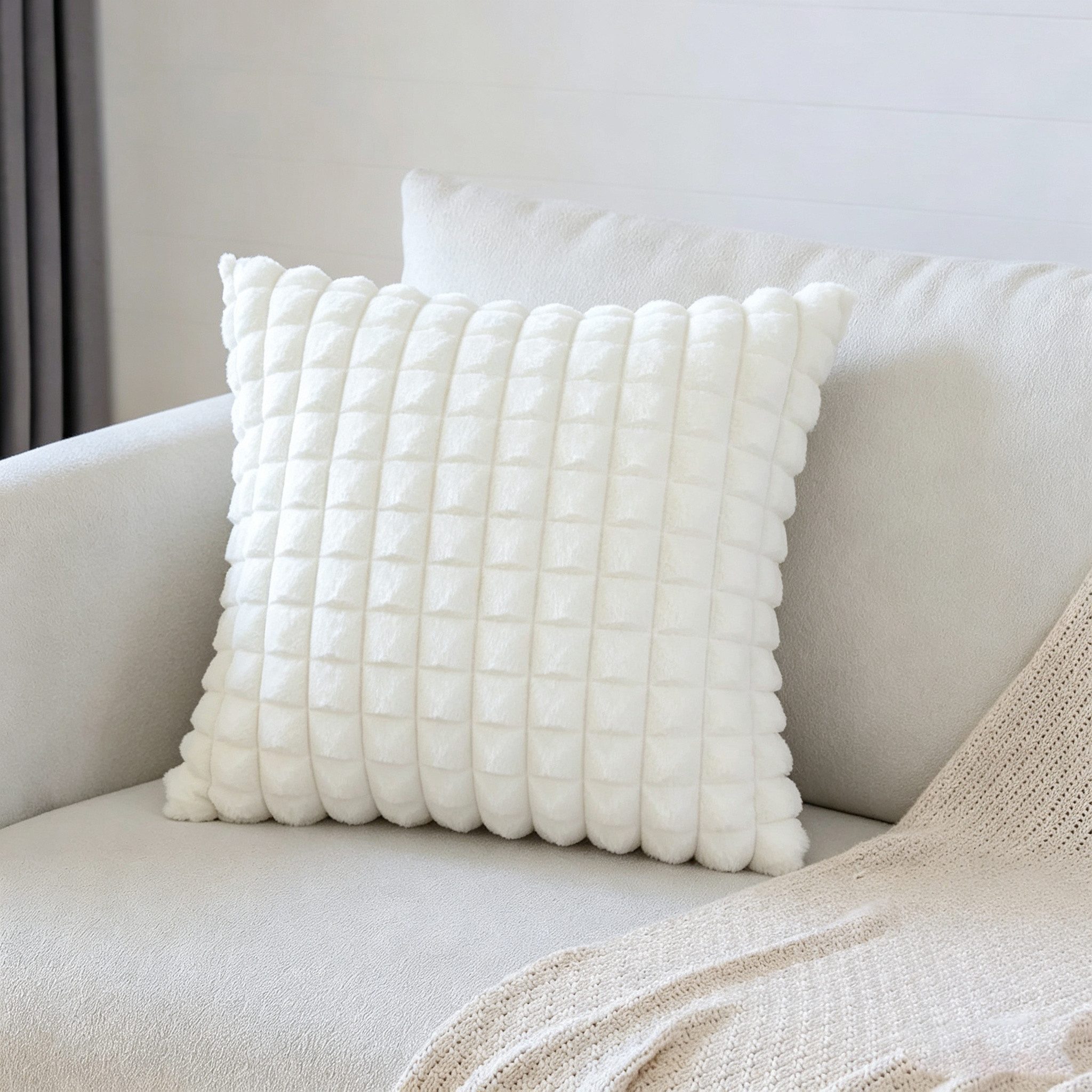 ibettertec Kissenbezug Kissenbezug gestreiftes Superweich Kissen Flauschig Kissenhülle Deko, Kissenbezüge Flauschig Plüsch Dekokissen Sofakissen Zierkissenbezüge