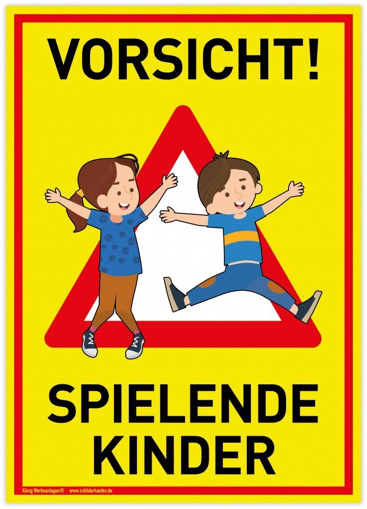 König Werbeanlagen Hinweisschild Großes Schild Vorsicht! Spielende Kinder, PVC 30 x 42 cm, Achtung Sp