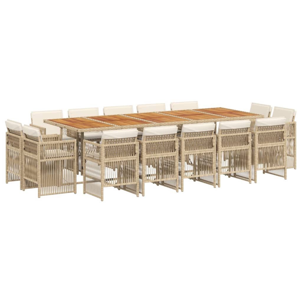 vidaXL Garten-Essgruppe 15-tlg. Garten-Essgruppe mit Kissen Beige Poly Rattan, (14-tlg)