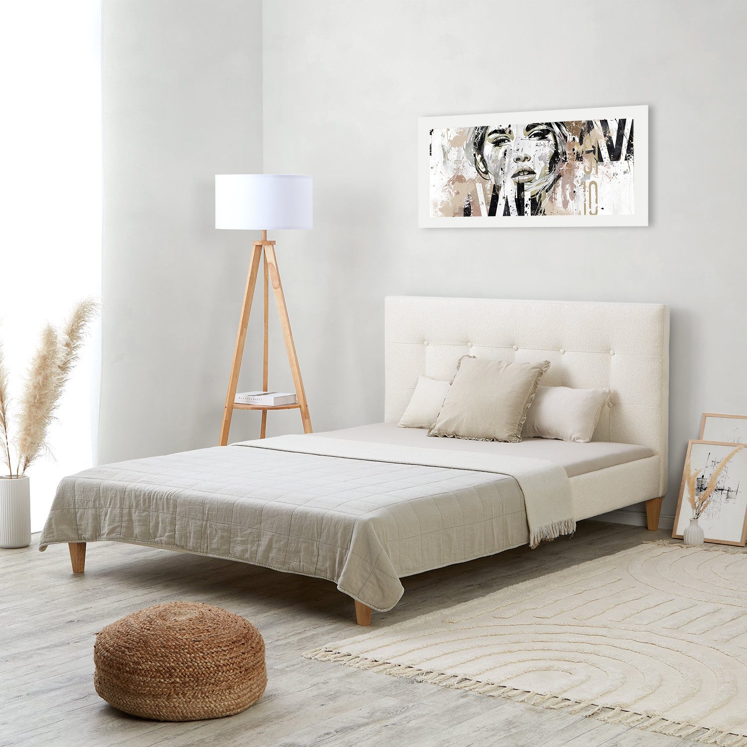 Homestyle4u Polsterbett 140x200 Doppelbett weicher Bouclé günstig online kaufen