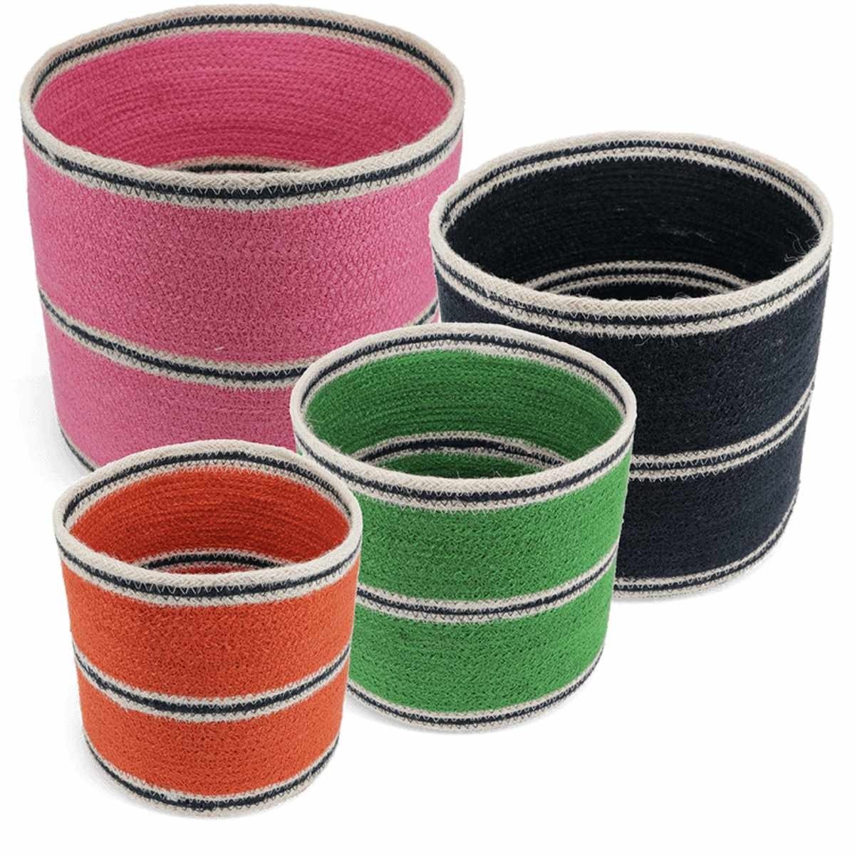 Rex London Aufbewahrungskorb Jutekörbe 4er Set, Orange, Grün, Marineblau, Pink, rund