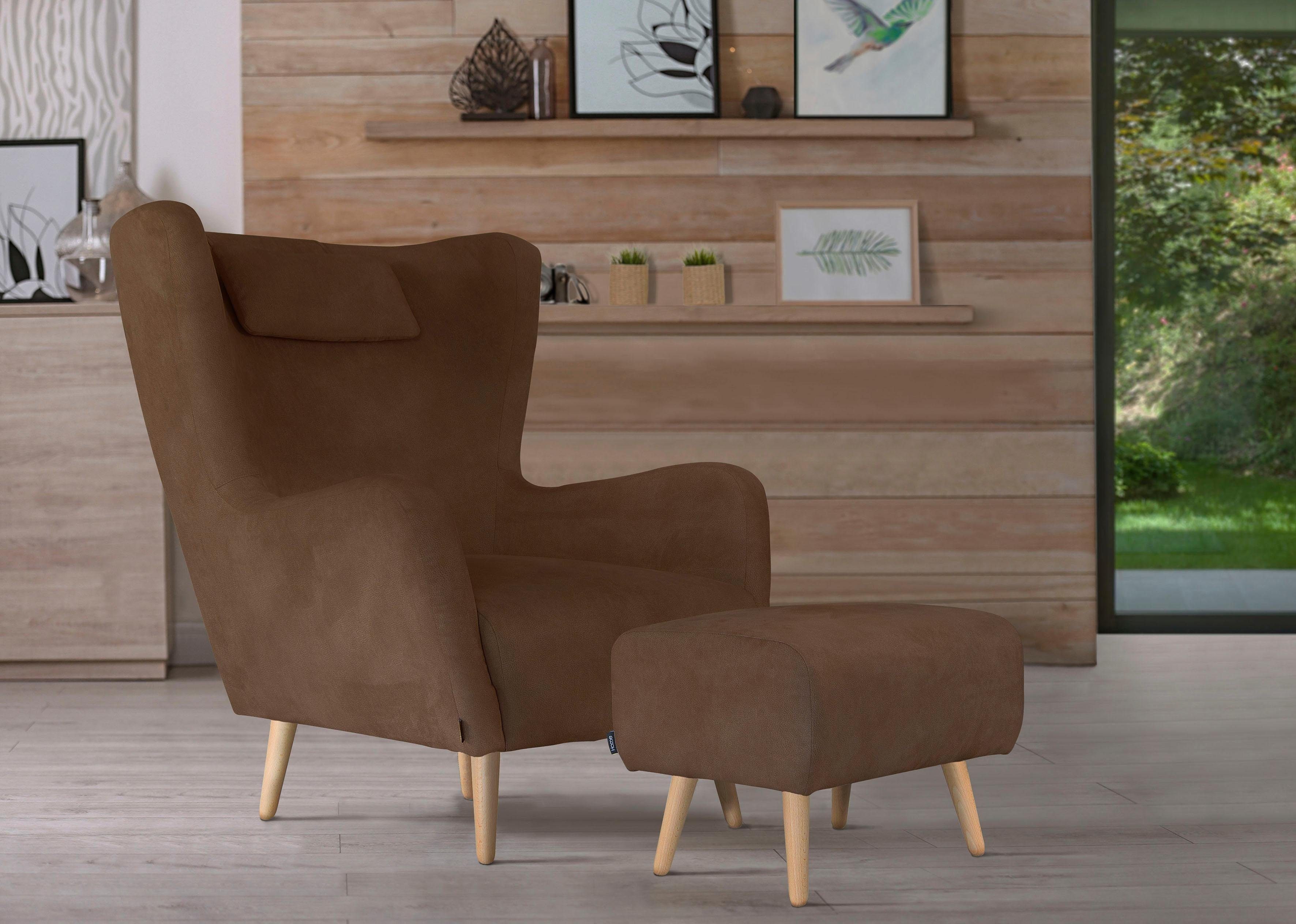 Home affaire Sessel Telford auch in Fellimitat, Sessel B/T/H: 77/92/106 cm, wahlweise mit und ohne Hocker, in vielen Bezugsqualitäten, Ohrensessel