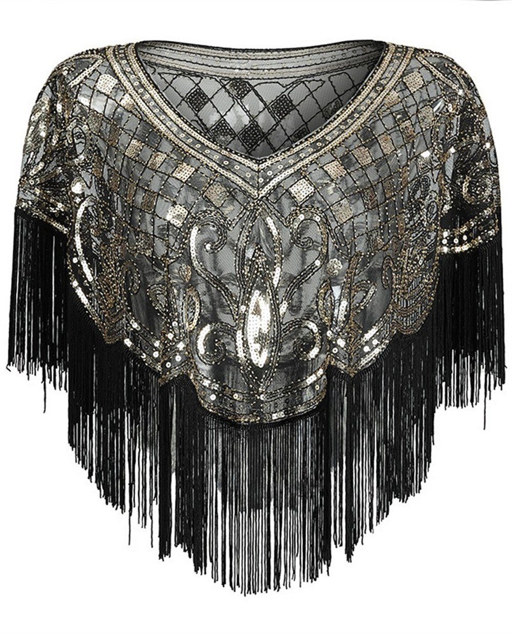 Dekorative Schal 1920er-Jahre Pailletten-Schal, Quasten Stola Schal für Frauen, (1-St), Gatsby-Party-Kostüm der 20er Jahre für Frauen Schwarz
