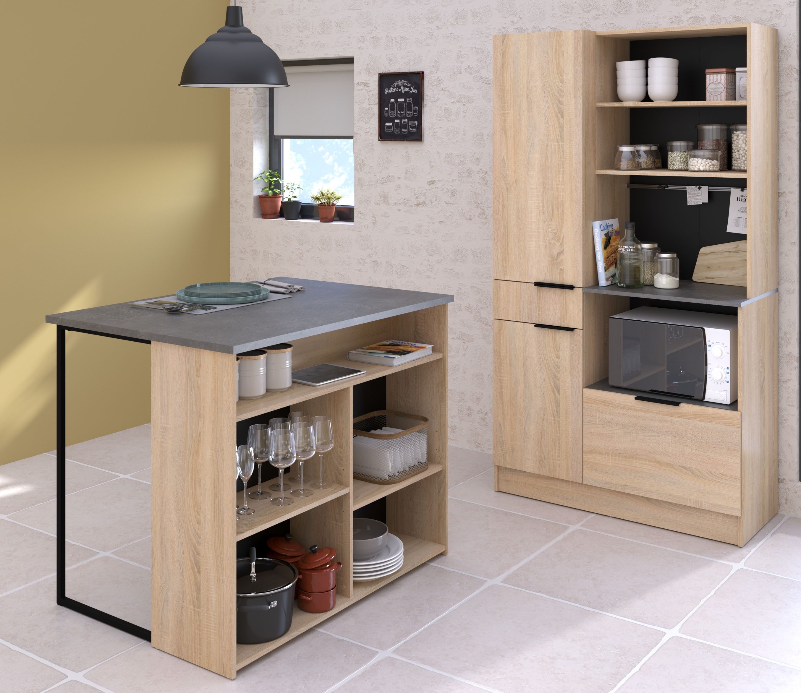 Parisot Schrank-Set Fumay, Individuell stellbar, (Set, 2-St), viel Stauraum, Kabeldurchlass, Kücheninsel