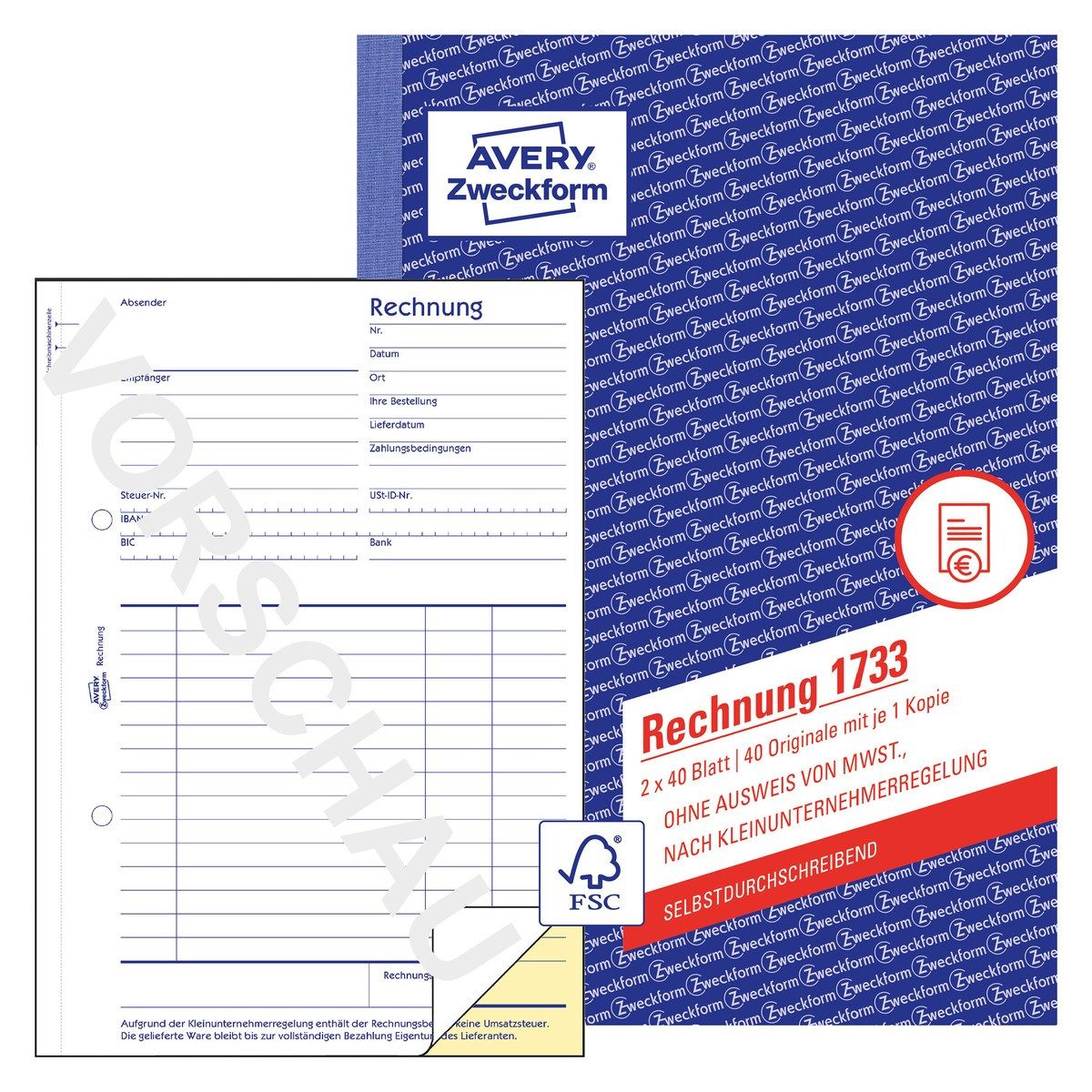 Avery Zweckform Formularblock AVERY Zweckform Rechnung Kleinunternehmer selbstdurchschreibend DIN