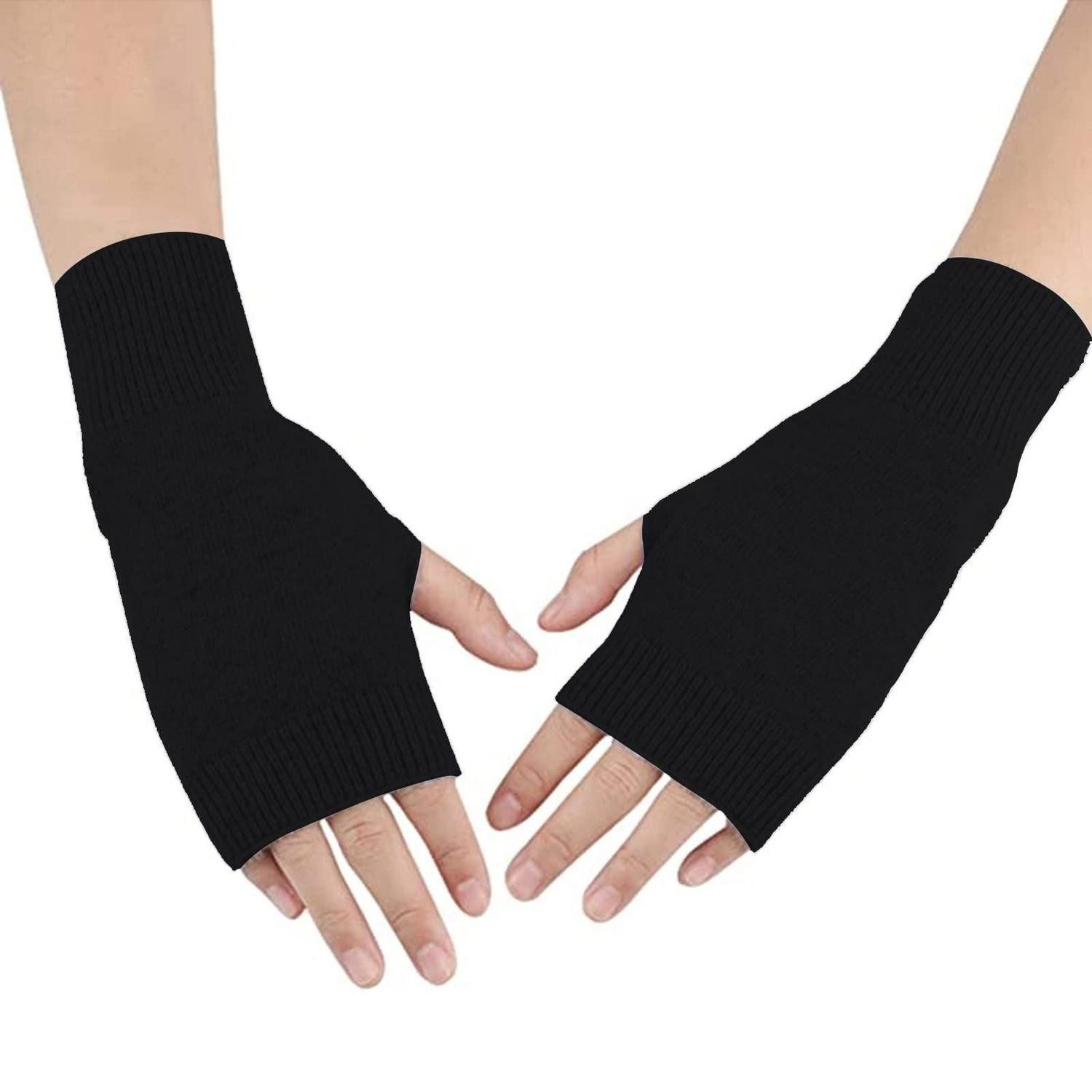 LuxusKollektion Strickhandschuhe Winter Handschuhe Damen Fingerlos Gestrickt Schwarz (1-St)