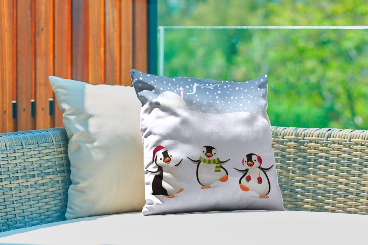 MuchoWow Dekokissen Illustration mit Dekokissenbezug, Schnee drei tanzenden Outdoor Kissenhülle, Dekokissen, im Kissenbezüge, Pinguinen