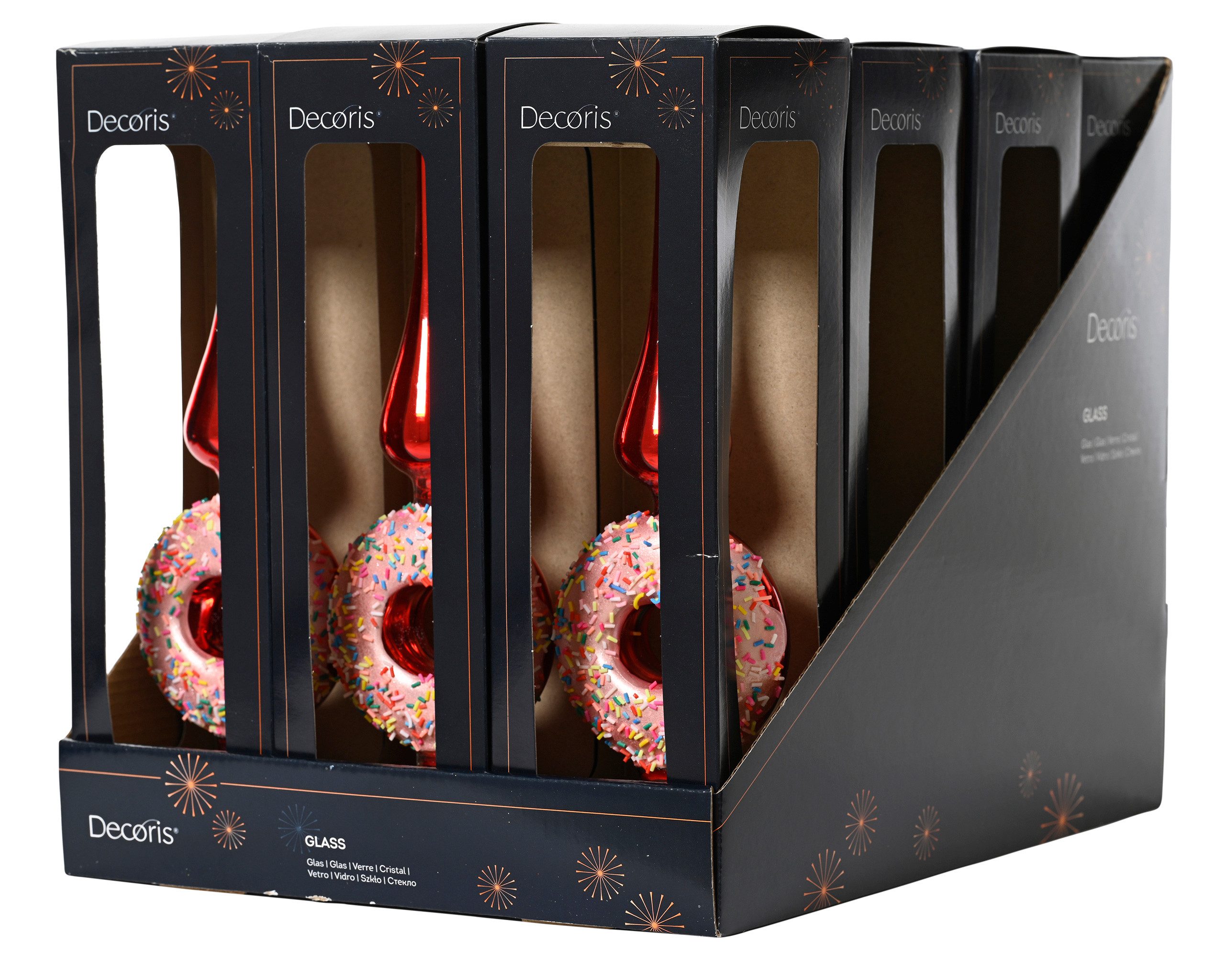 Kaemingk Christbaumspitze, Christbaumspitze Glas Donut 31cm Rot Rosa