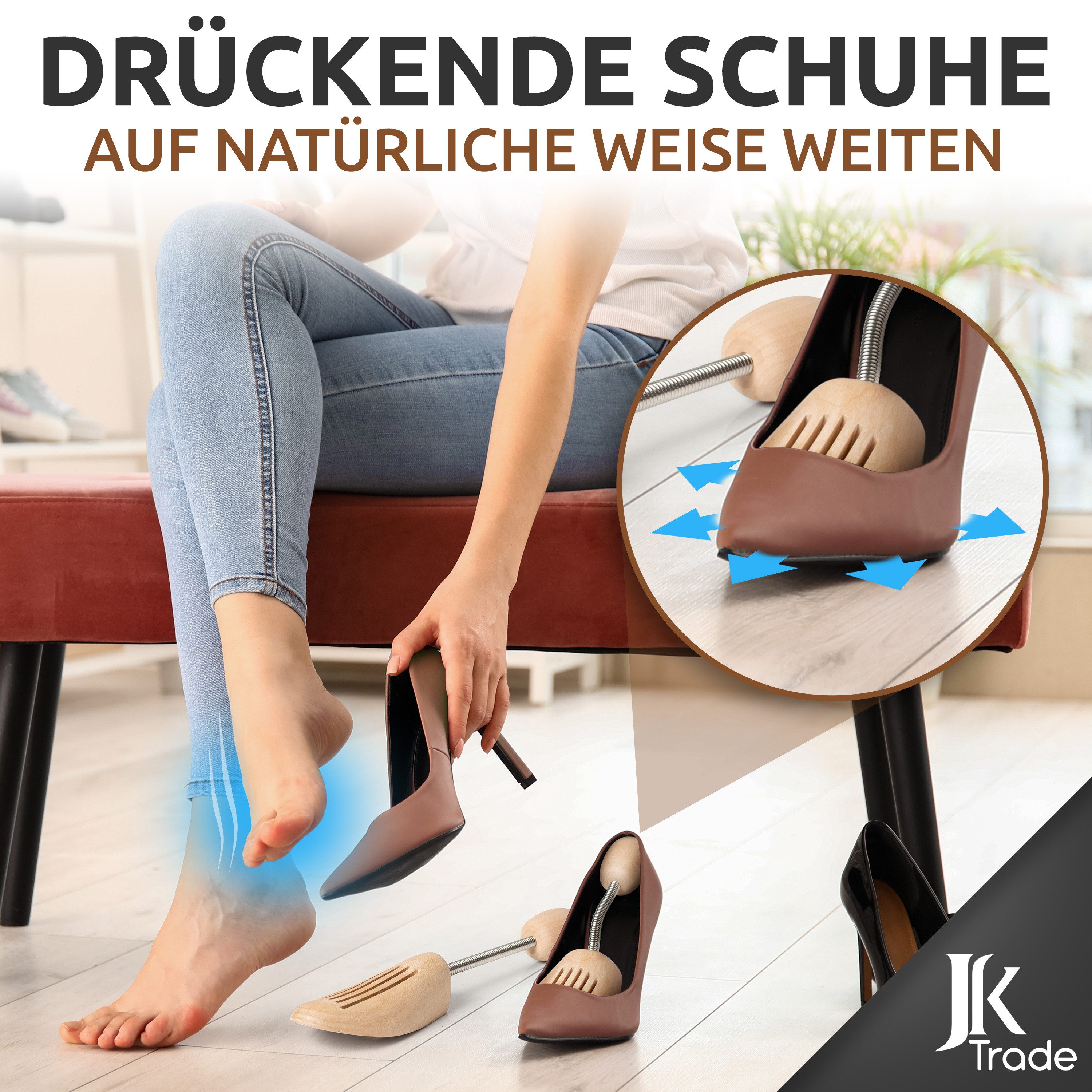 JK Trade Schuhspanner - Premium Schuhdehner Damen & Herren (1 Paar, aus Lotusholz mit Federmechanik), Stiefelspanner, Schuhweiter