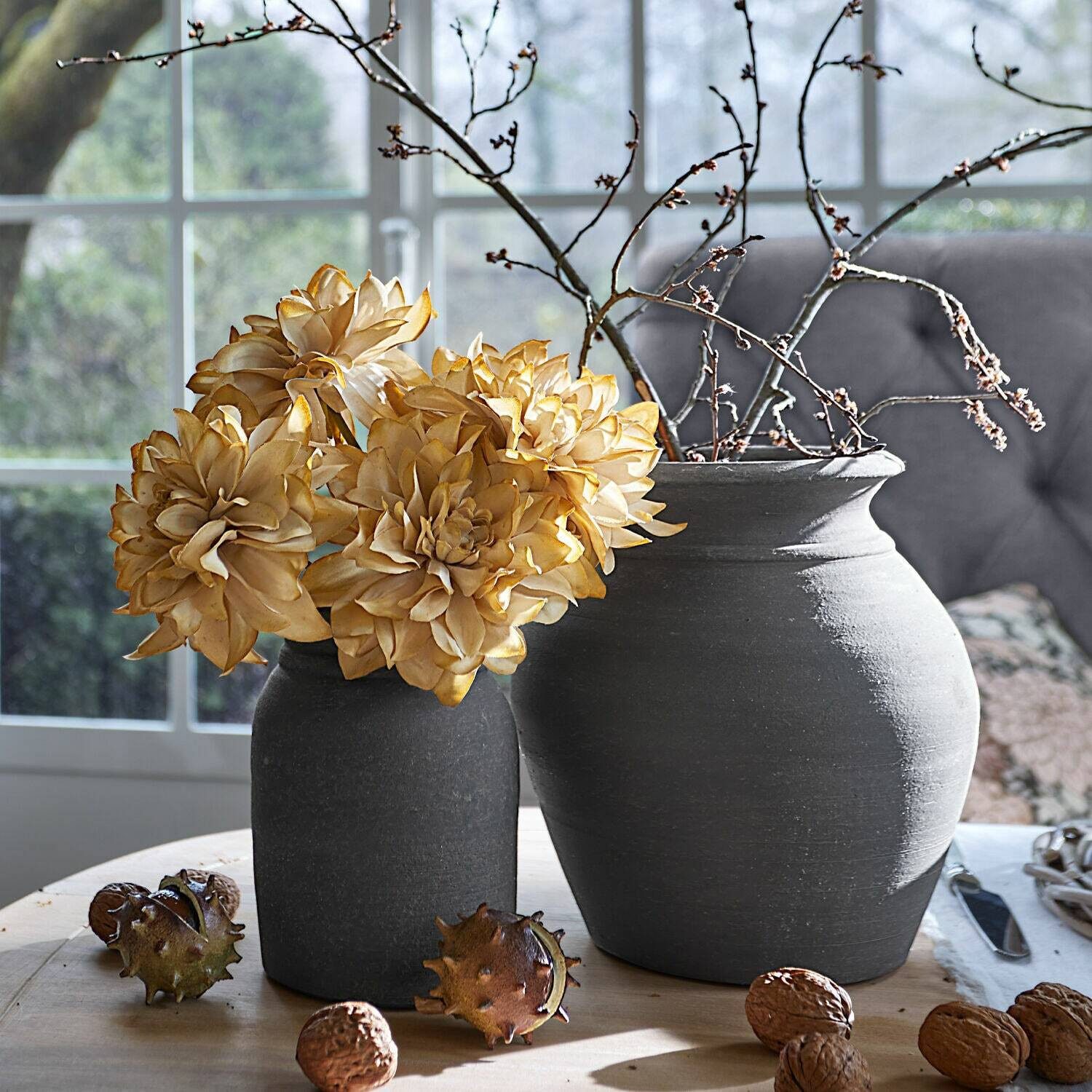 Mirabeau Tischvase Vase 2er Set Molduc antikgrau