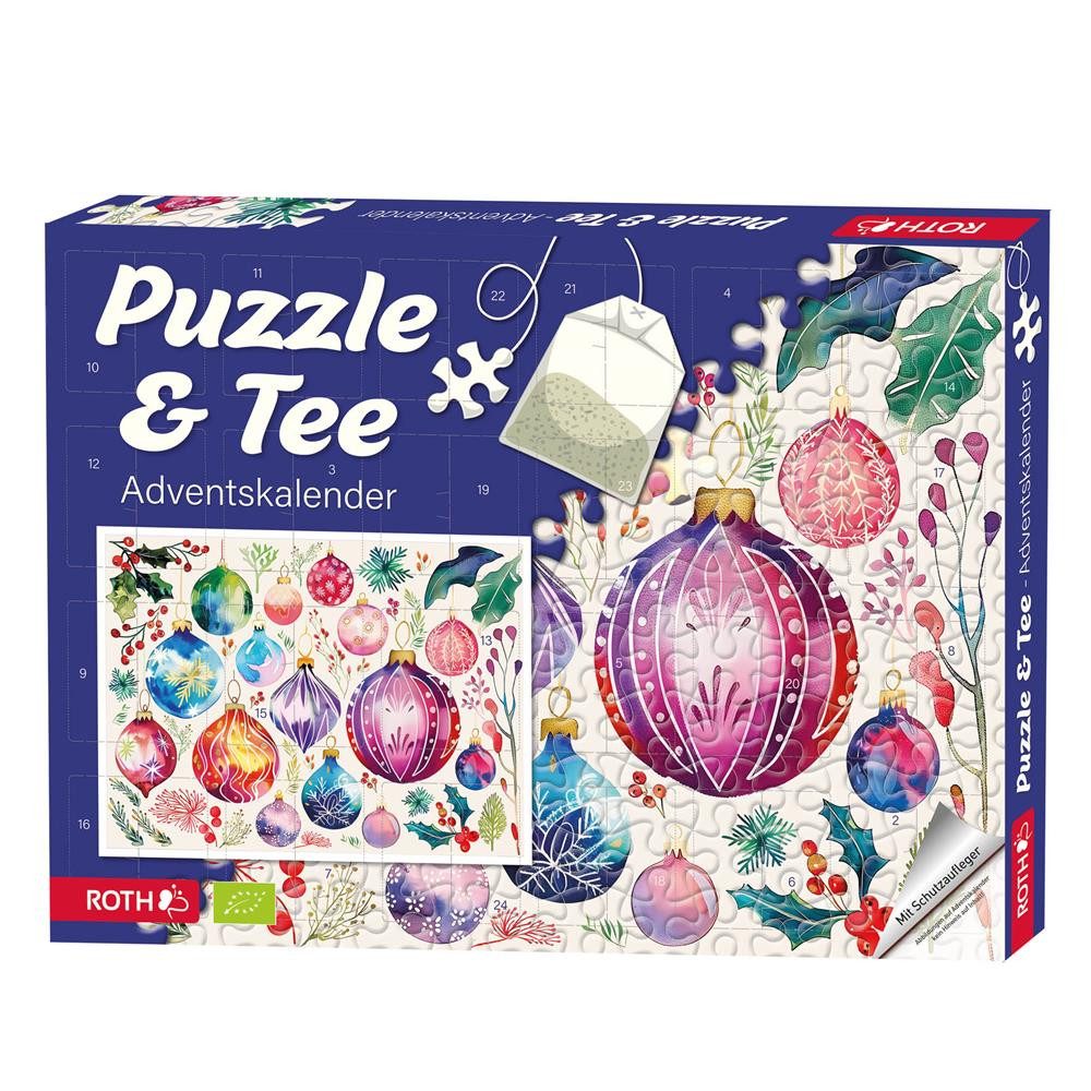 Roth Adventskalender Puzzle & Tee-Adventskalender „Baumschmuck“ 1000tlg Puzzle & Bio-Tees, liebevoll gestaltetes Geschenk für Puzzle-Fans und Teeliebhaber