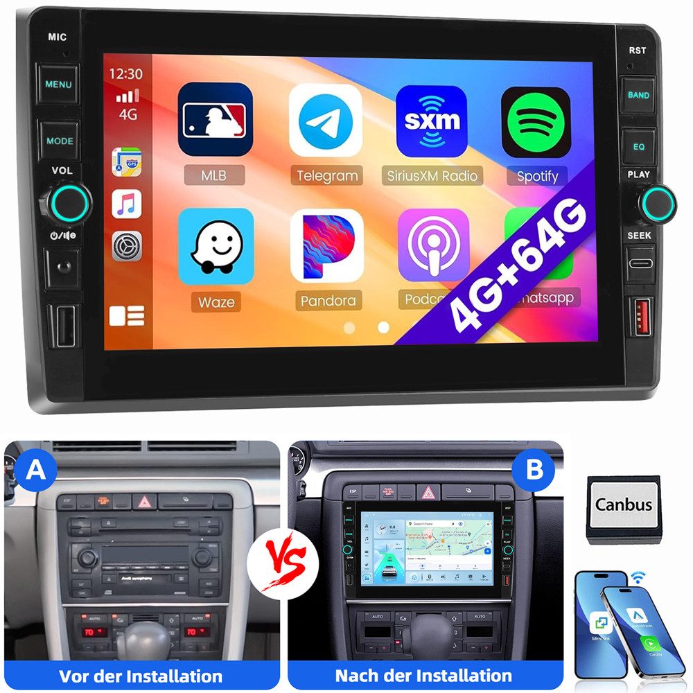 ESSGOO Für Audi A4 8E 8H B6 B7 2000-2009 Android 15 Bluetooth FM/AM Autoradio (RDS, Digitalradio (DAB), FM, AM)