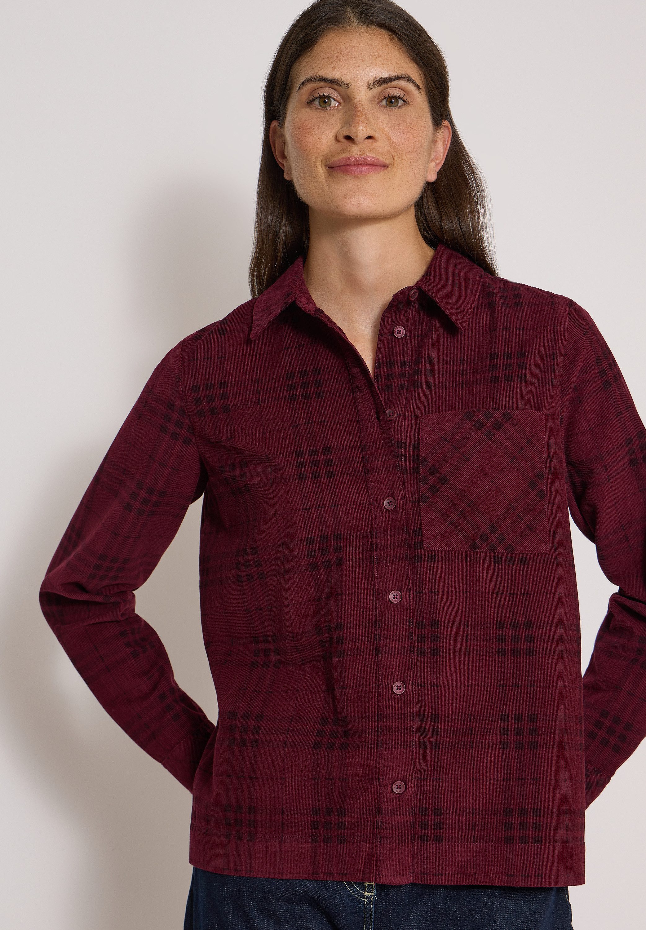 CECIL Langarmbluse Cordbluse mit Karomuster