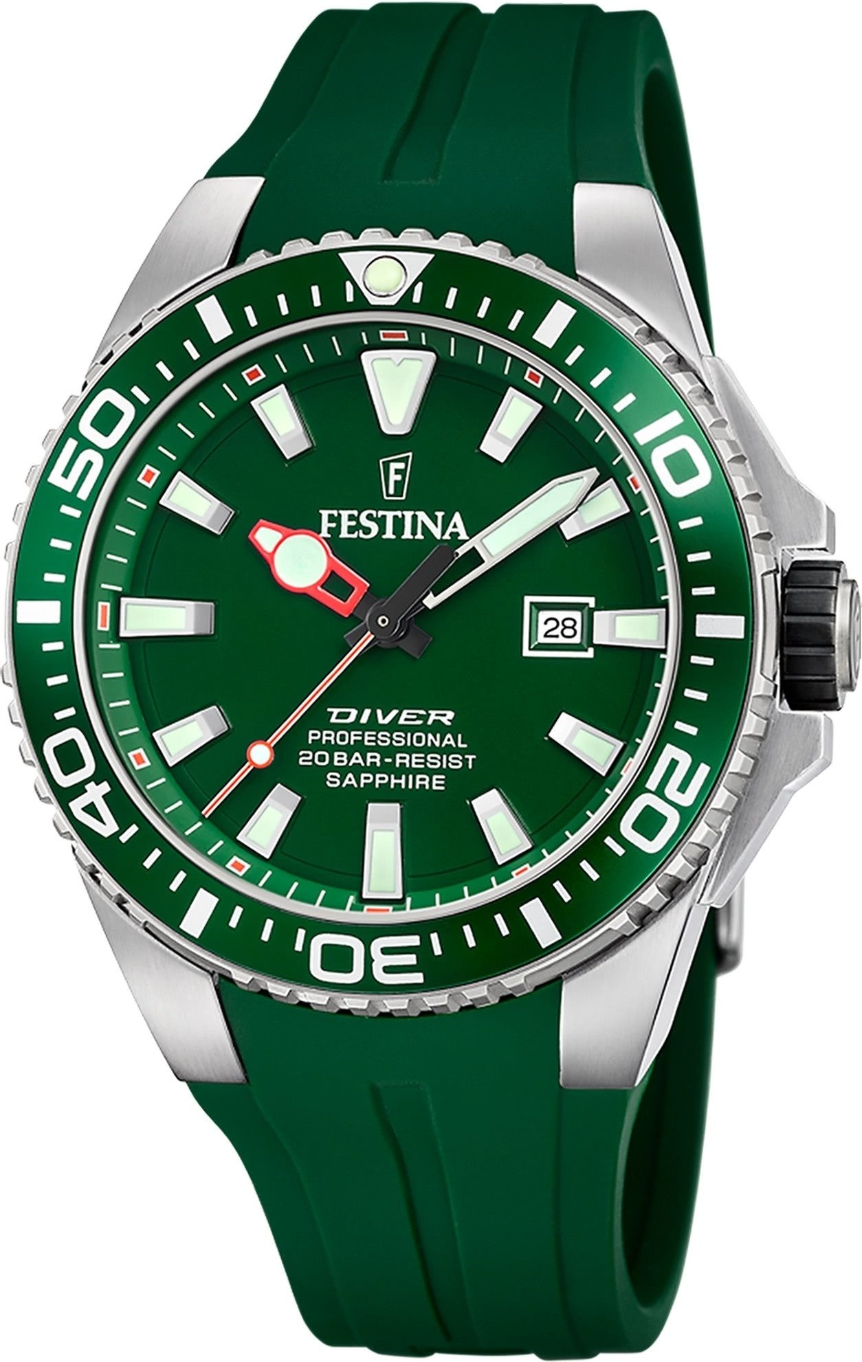 Festina Quarzuhr Festina Herrenuhr Kautschuk grün Festina, (Analoguhr), Herren Armbanduhr rund, Kautschukarmband grün, Casual