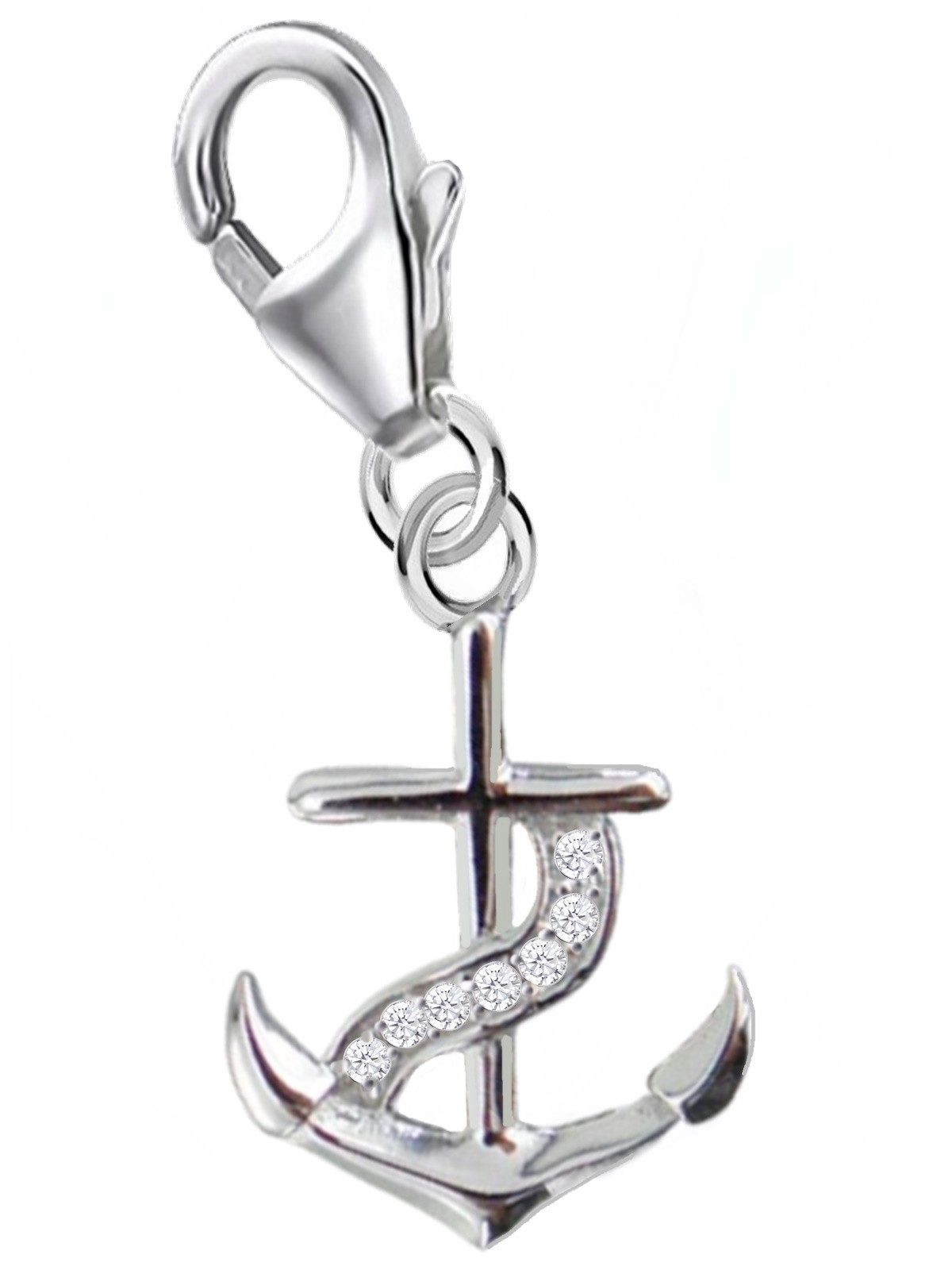 Goldene Hufeisen Charm Anker Funkelnder Maritim Anhänger für gute Laune, 16816, 925 Sterling Silber mit Zirkonia, Silberschmuck für Armband