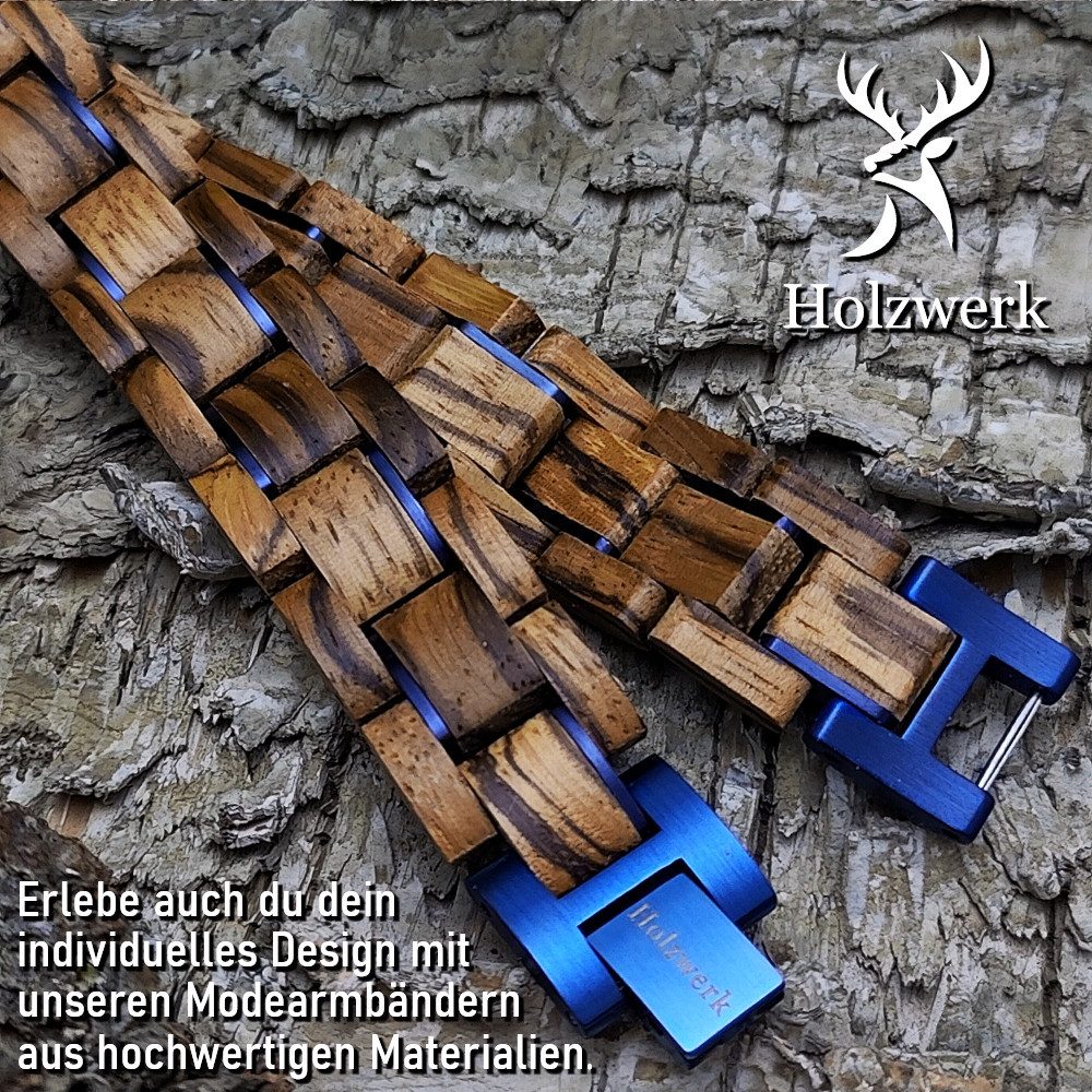 Holzwerk Edelstahlarmband Designer Holz Armband, Armkette Gliederarmband, inklusive Armbandkürzer, Holz Unikate, ideal auch als Geschenk