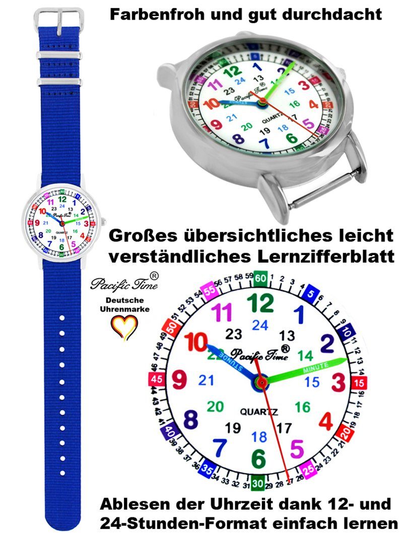 Wechselarmband, Design und Versand Match - royalblau und Quarzuhr Mix Kinder Armbanduhr Reflektor Lernuhr blau Pacific Time Gratis Set
