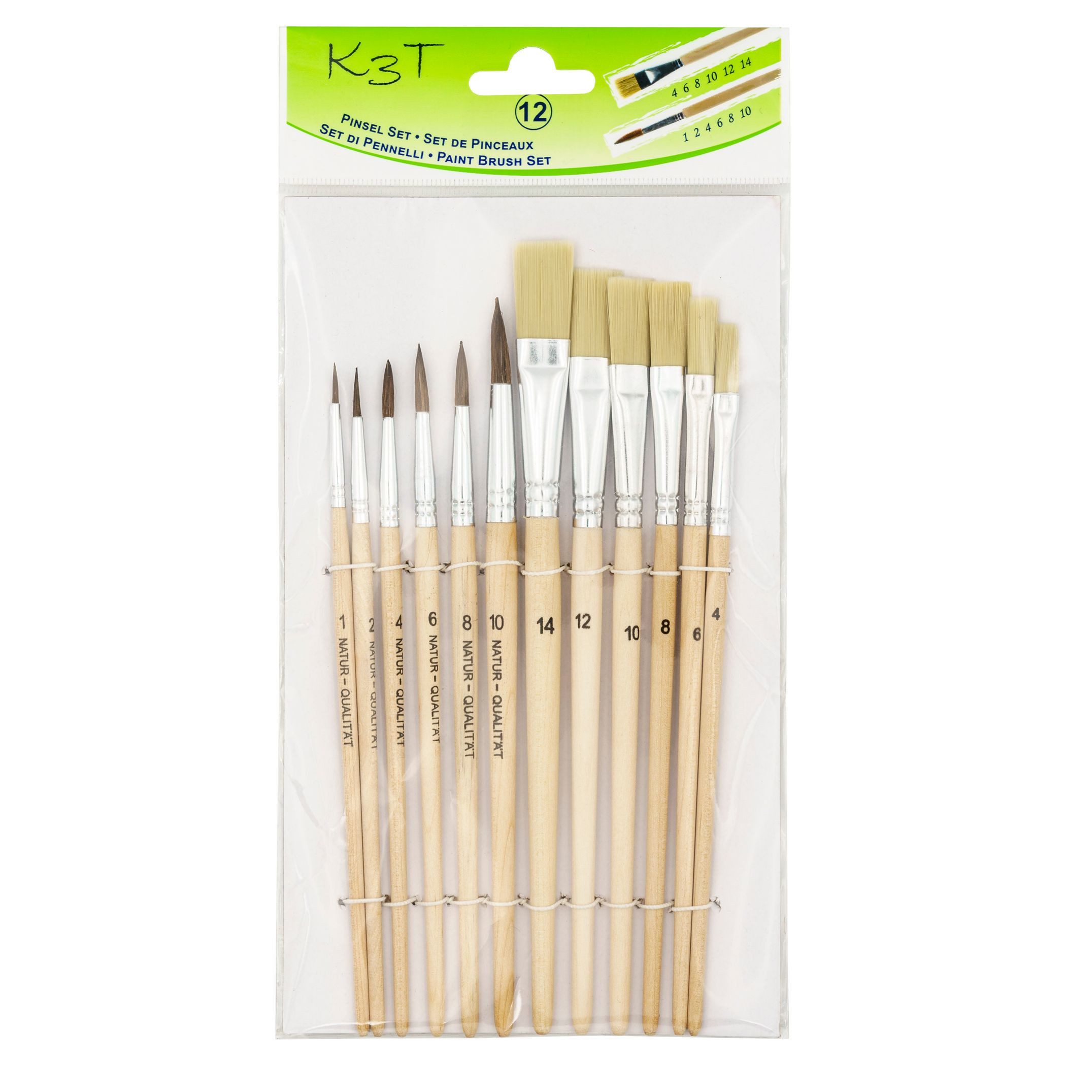 TSI Schreibwaren Pinsel K3T Pinsel-Set 12er Haarpinsel 1,2,4,6,8,10 + Borstenpinsel 4,6,8,10,1