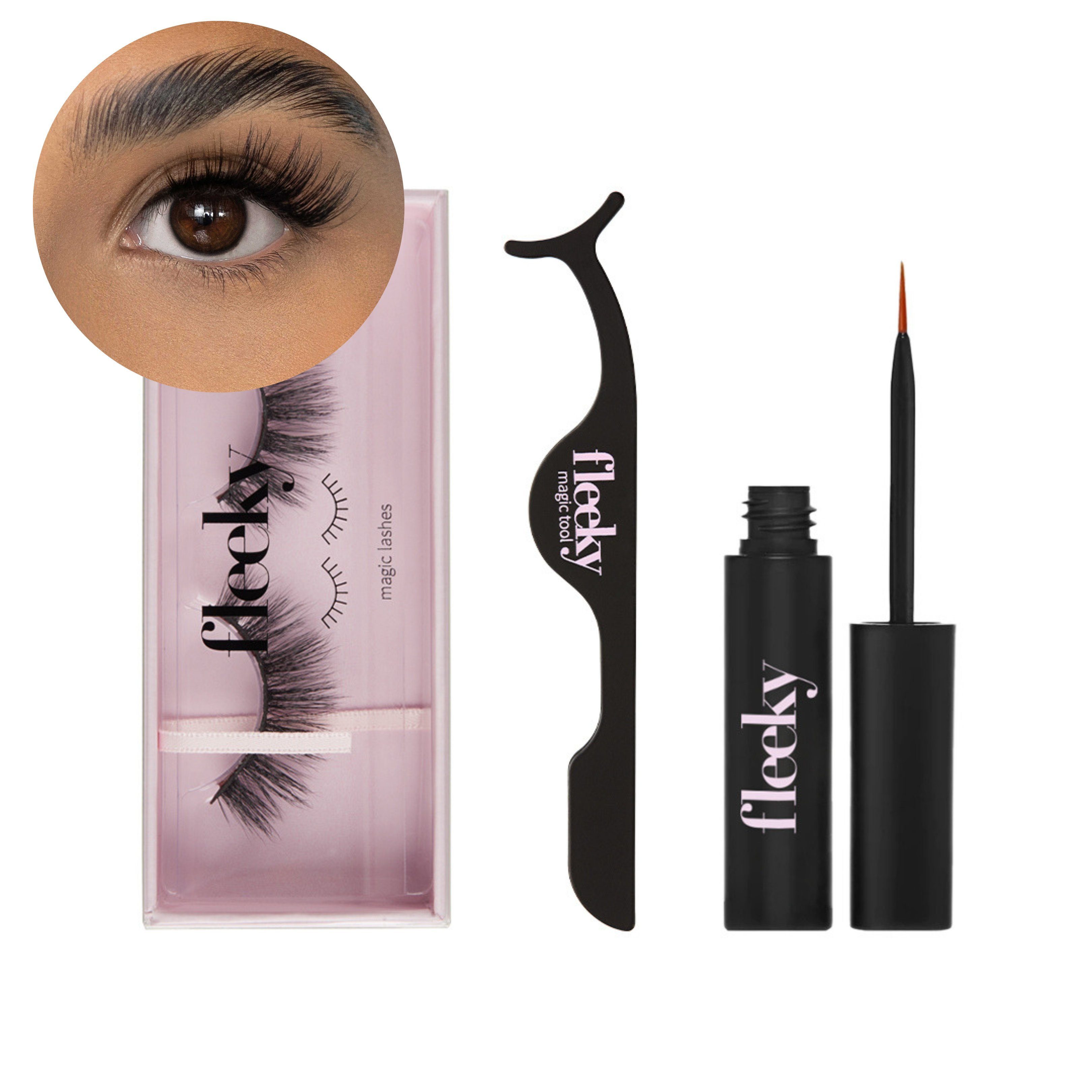 fleeky Bandwimpern fleeky Magic fleek, und Vegane künstliche Kleben Wimpern fake Synthetikhaar Lashhelper für on Lashes aus & tierversuchfreie Augenaufschlag mit Glue - perfekten Lashes Hubby zum deinen