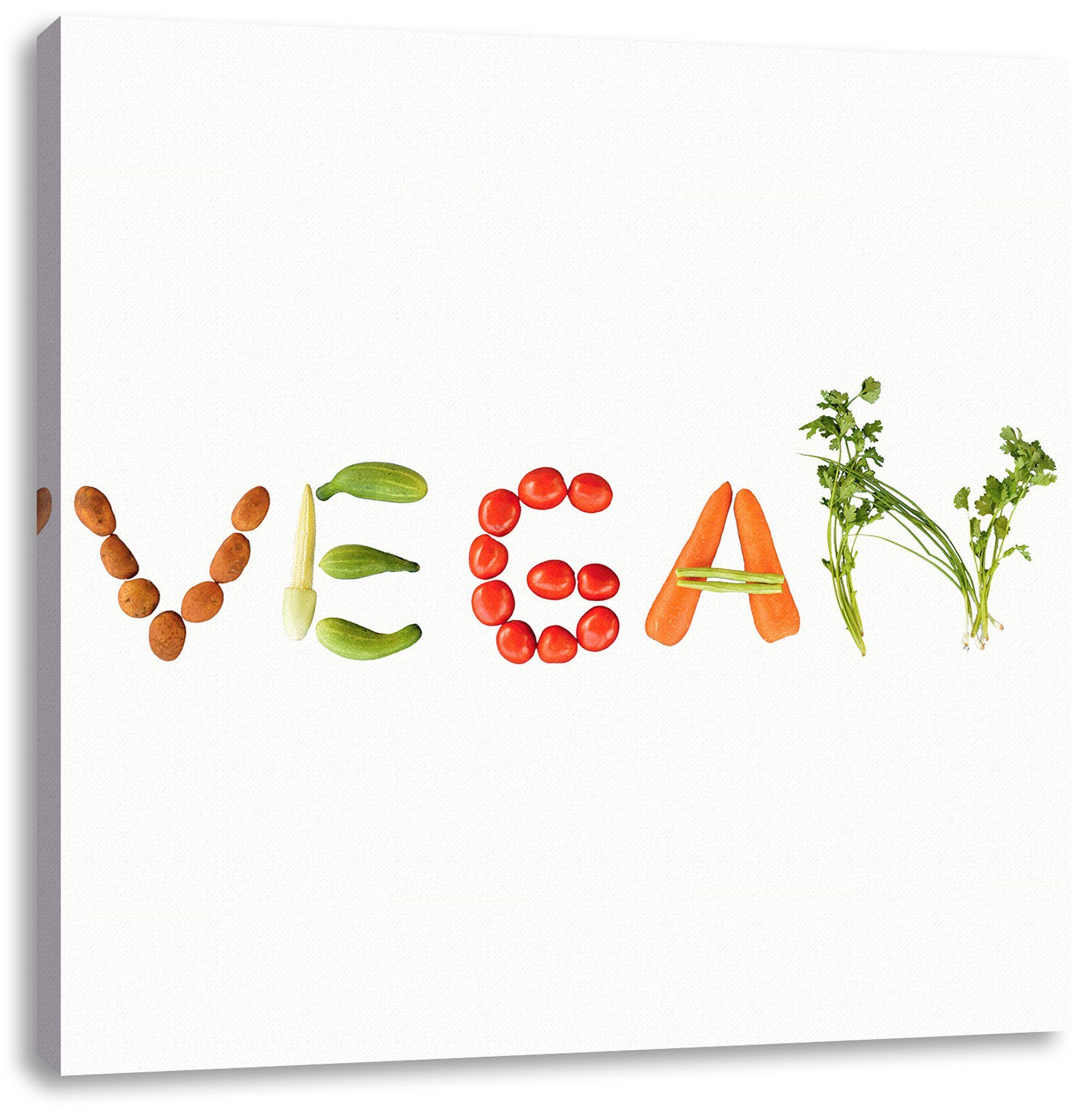 Vegan Leinwandbild Pixxprint Vegan (1 bespannt, Gemüse, Zackenaufhänger Gemüse Leinwandbild St), inkl. fertig