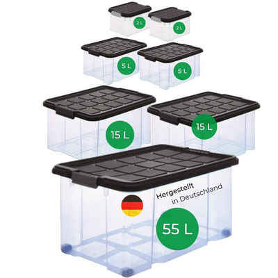 Novatool Aufbewahrungsbox - (1 St), Aufbewahrungsbox mit Deckel 1x55 L + 2x 15L + 2x 5L + 2x 2L