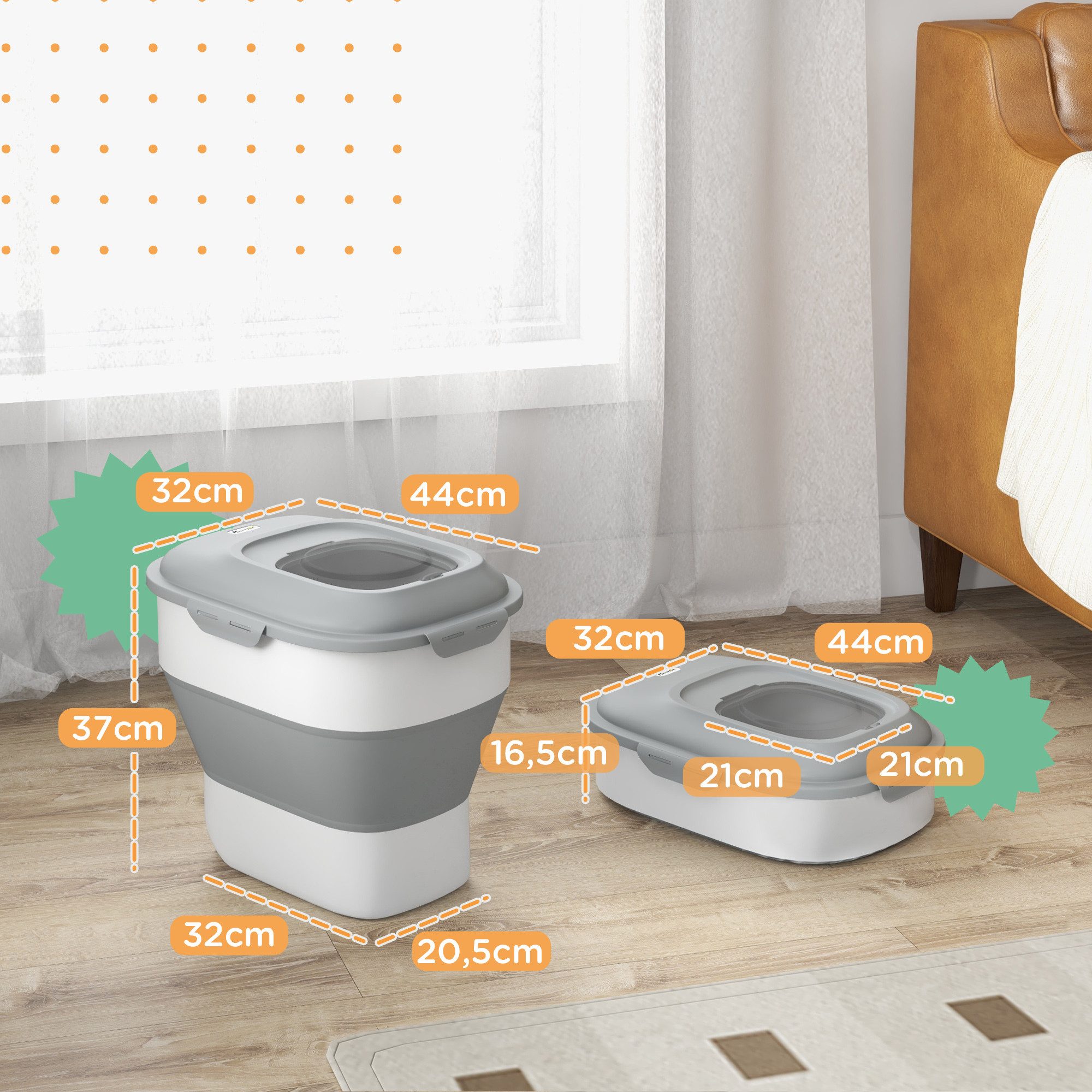 PawHut Futterbehälter mit Messbecher, Schüssel, mit Rollen, Kunststoff, TPE, (Futterbehälter, 1-tlg., Hundefutter Aufbewahrung), für Hunde, Katzenfutter, Grau