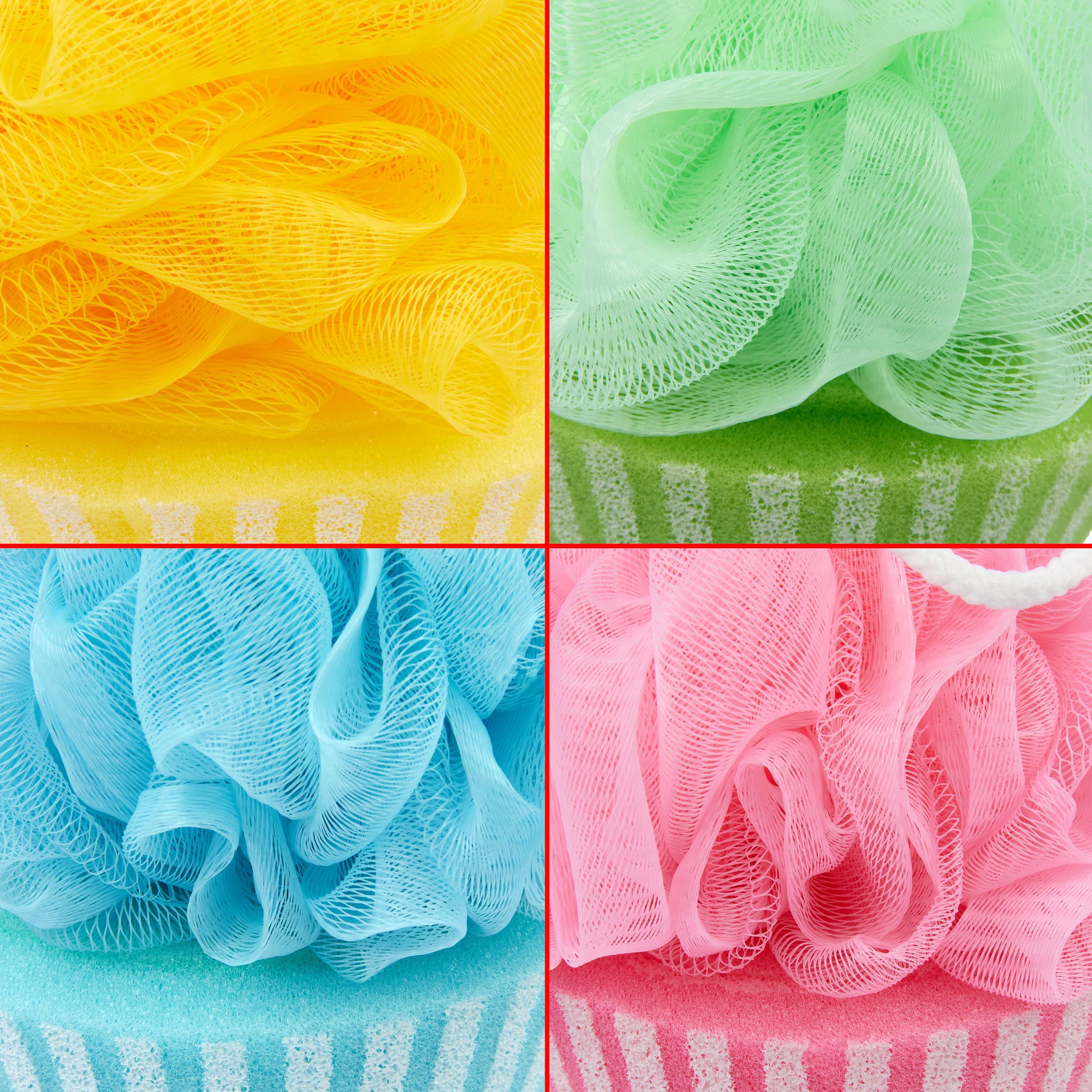 BRUBAKER Duschschwamm Badeschwamm-Set Cupcake - 40 g Badeknäuel - Bunt, 4-tlg., Körperreinigungsschwamm für Kinder und Erwachsene inkl. Geschenkbox