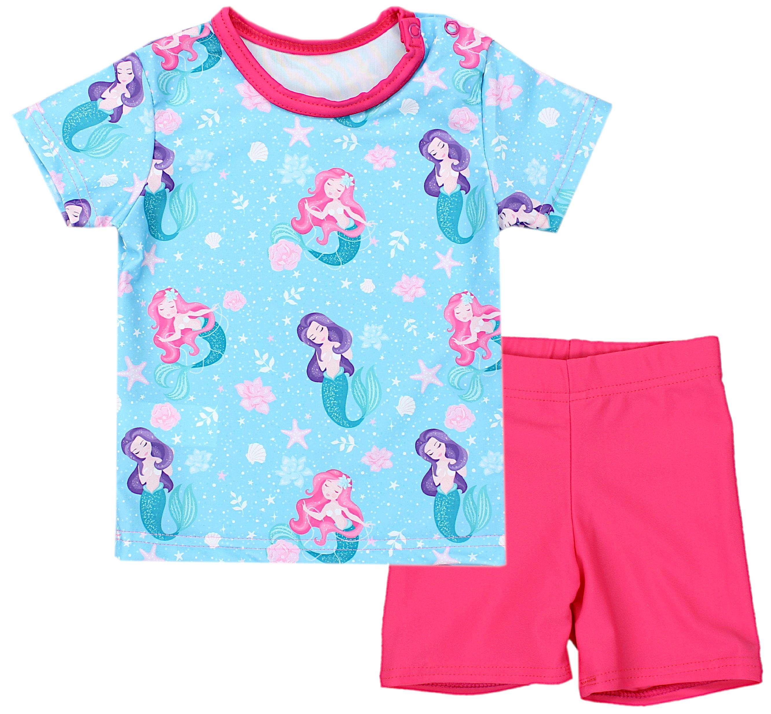 Aquarti Badeanzug Baby Mädchen Zweiteiler Kinder Badeanzug Set Shirt Badehose UV-Schutz Meerjungfrau Muscheln Türkisblau / Pink