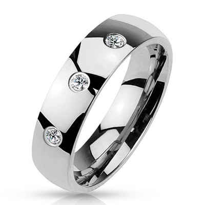 BUNGSA Fingerring Ring drei gefasste Kristalle Silber aus Edelstahl Unisex (Ring, 1-tlg), Frauen Mädchen