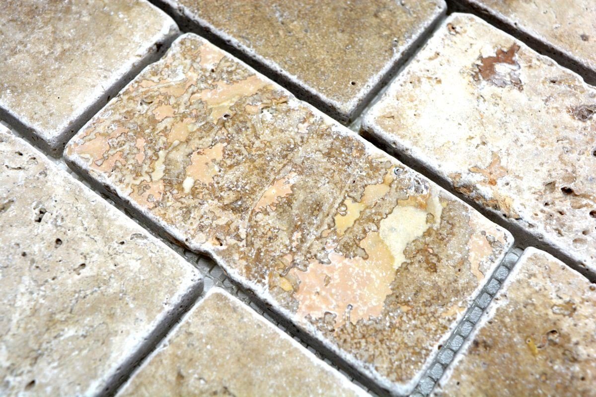 Mosani Bodenfliese Travertin Mosaikfliesen TerrasseWand Brick Naturstein Boden beige