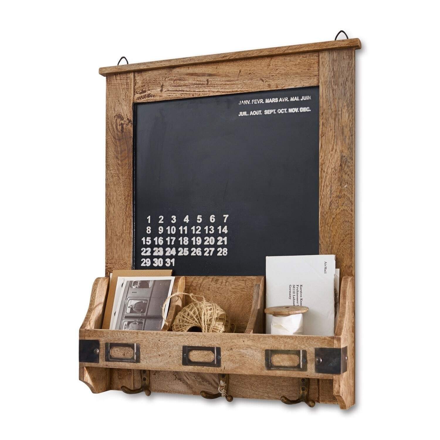Mirabeau Organizer Organizer Taney braun, Tafel, Aus Mangoholz gefertigt, Haken und Beschläge aus Eisen