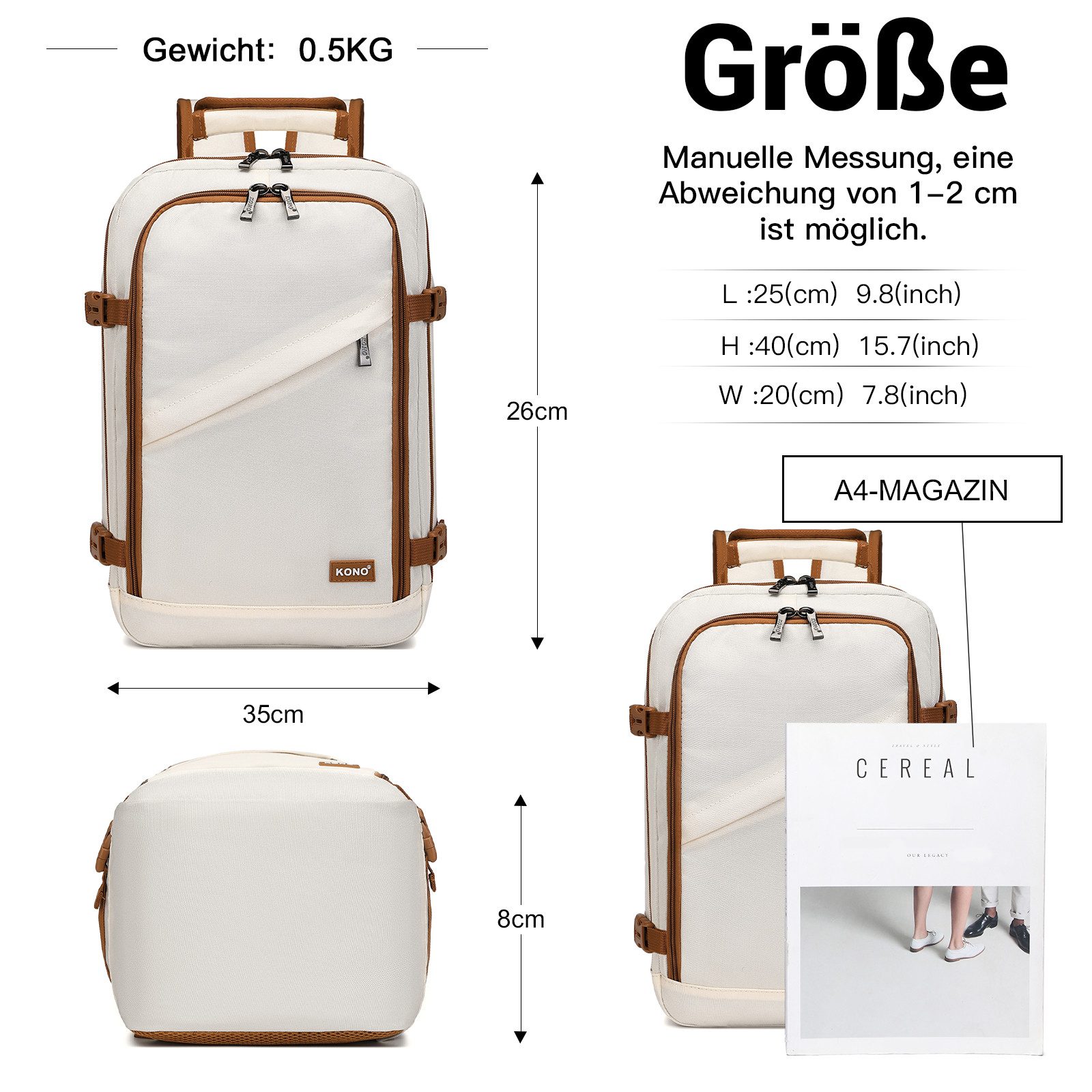 KONO Rucksack Handgepäck-Rucksack mit vielen Fächern Leichtgewicht günstig online kaufen