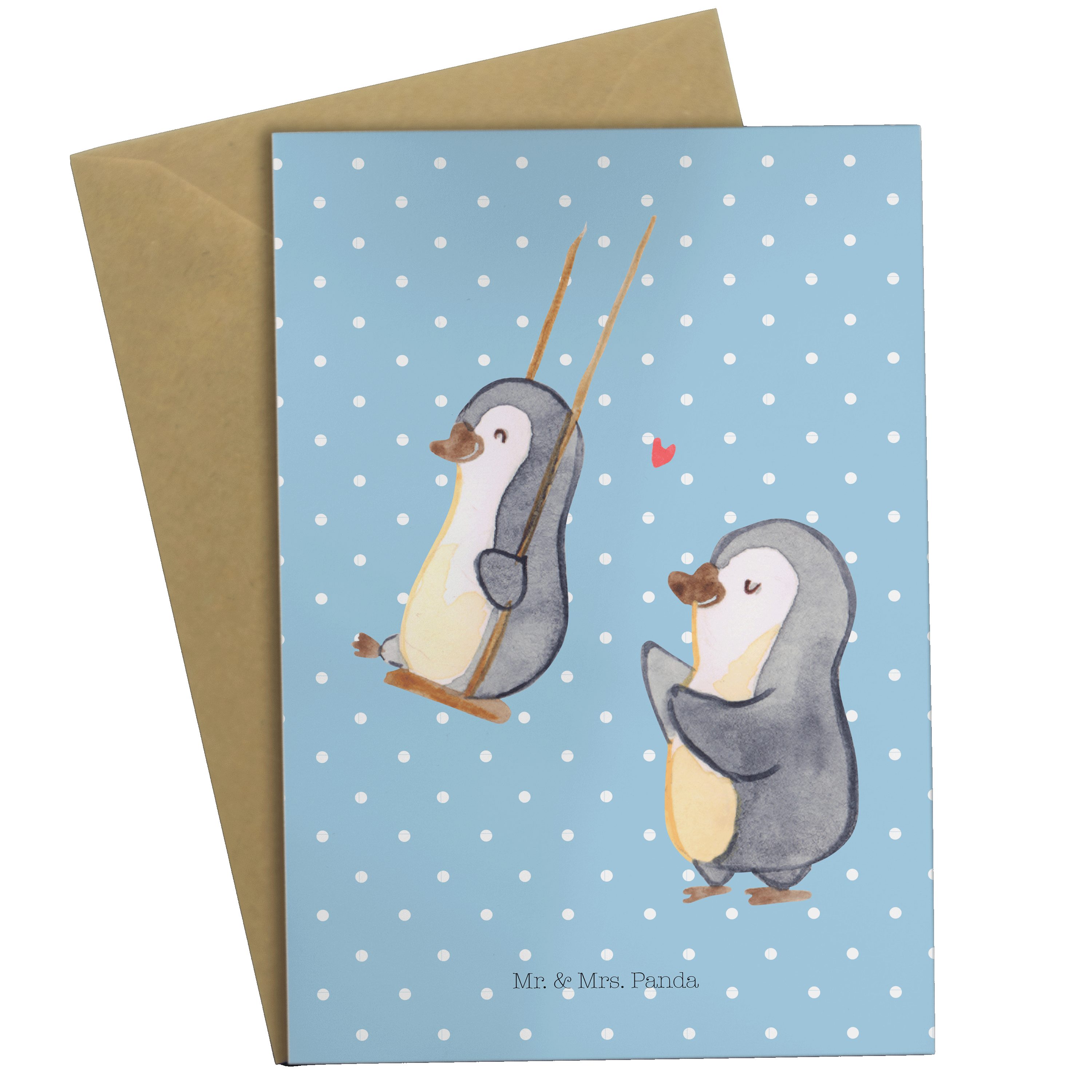 Mr. & Mrs. Panda Grußkarte Pinguin Oma schaukeln - Blau Pastell - Geschenk, Mama, Omi, Papa, Glü