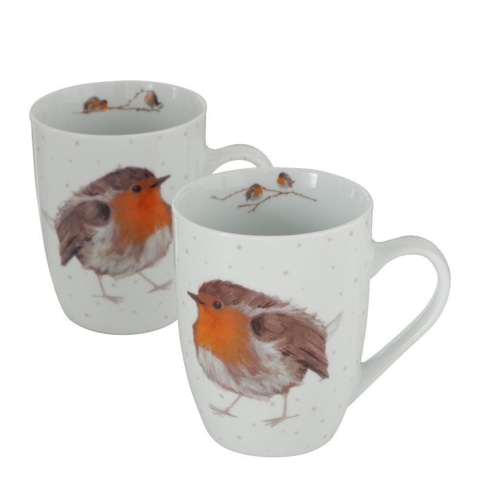 BOLTZE GRUPPE GmbH Tasse Becher Robin 330 ml Porzellan Motiv H.11 cm 2er Set