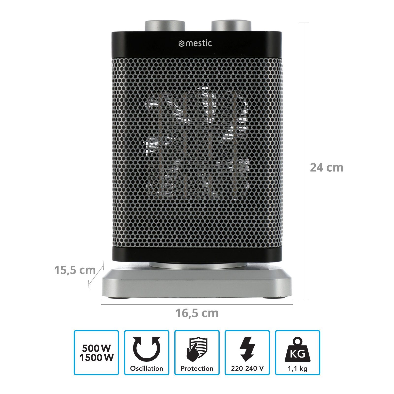 Mestic Heizlüfter Heizlüfter Keramik Oszillierend Camping, Leise 1500W MKK230 Energiesparend