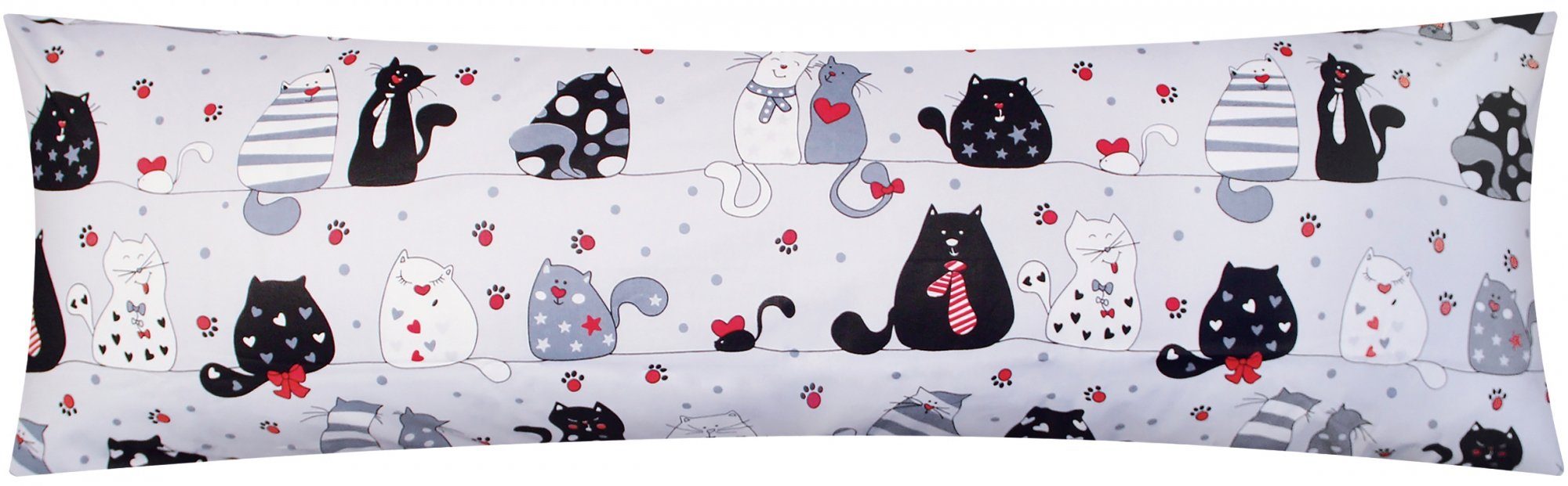 Herzen Baumwolle 40x145cm Kinder (1 Seitenschläferkissenbezug, 100% Pfoten Grau Katzen (KY-Katzen-Grau) K-Katzen Heubergshop Stück),