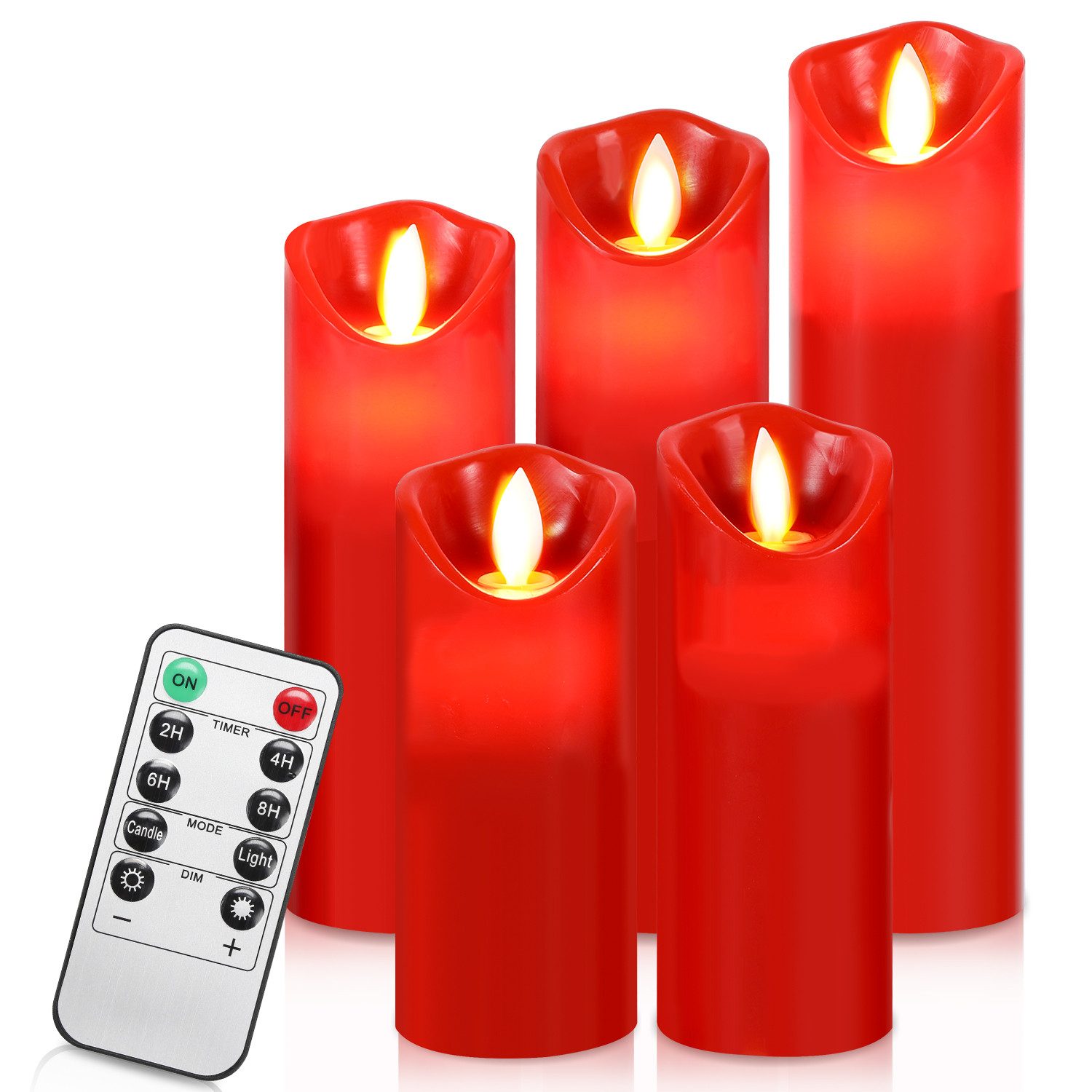 Clanmacy LED-Kerze 5er Set LED Свечи Weihnachtsdeko Flammenlose Timer Fernbedienung (5-tlg., mit Fernbedienung Timer), Φ 5,3cm x H. 13 / 14 / 16 / 18 / 20 cm
