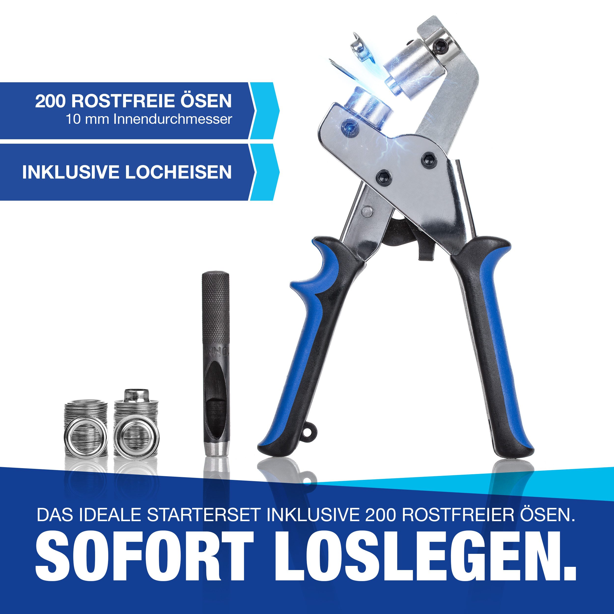 NTG Nutzfahrzeug Technik GmbH Ösenzange SET (10mm) Magnetische Ösenpresse aus Stahl Lochzange Werkzeug, 1-tlg. – Bild 2 von 5