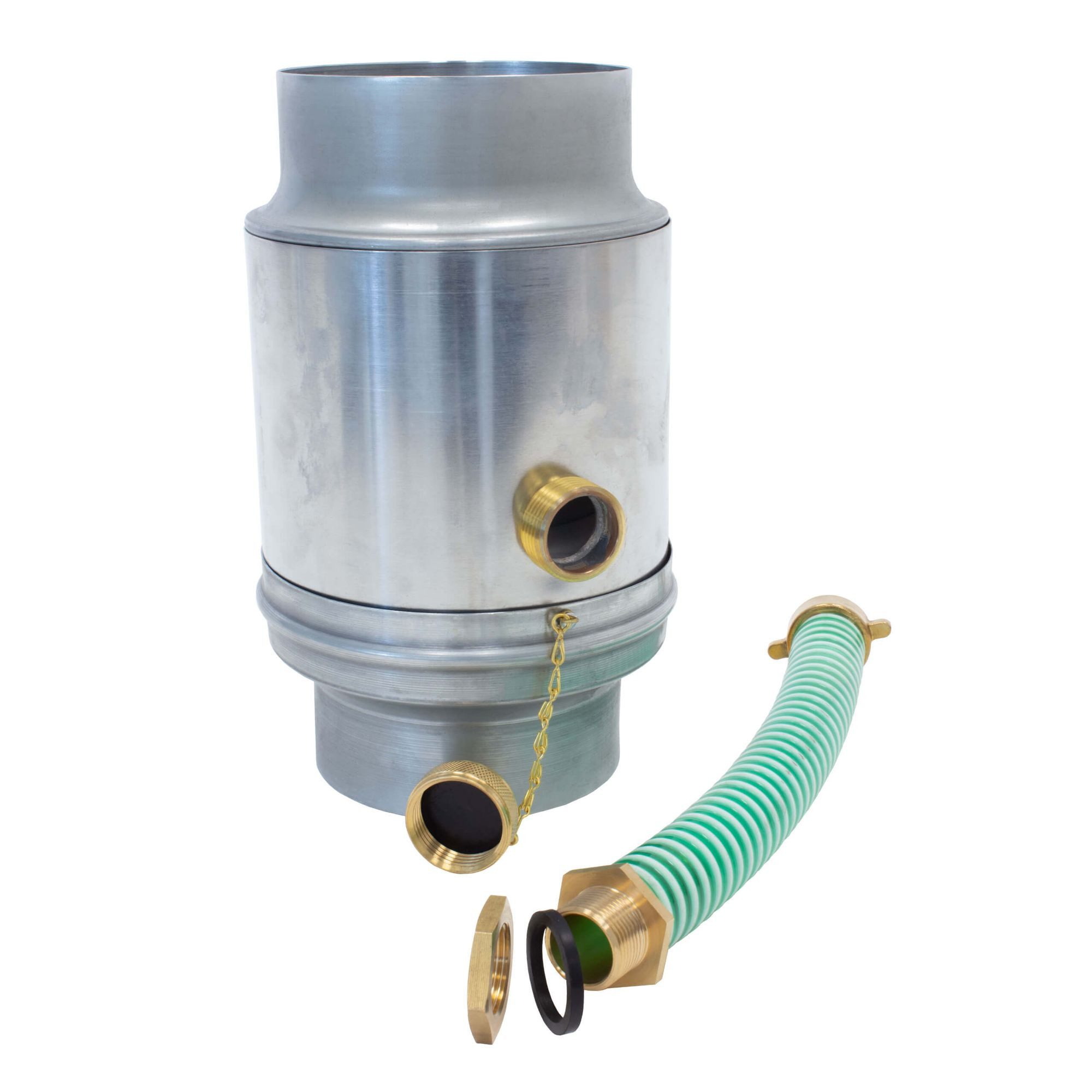 Zambelli Regenfallrohr, (Regenwassersammler 80mm Silber aus korrosionsbeständigem Titanzink), Wassersammler inkl. Schlauchanschluss für Regentonne