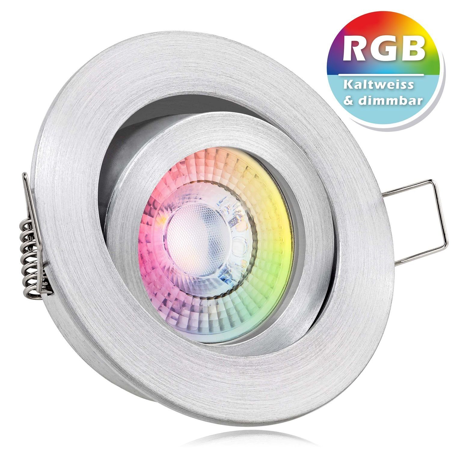 LEDANDO LED Einbaustrahler RGB LED Einbaustrahler Set extra flach in aluminium natur mit 3W LED v