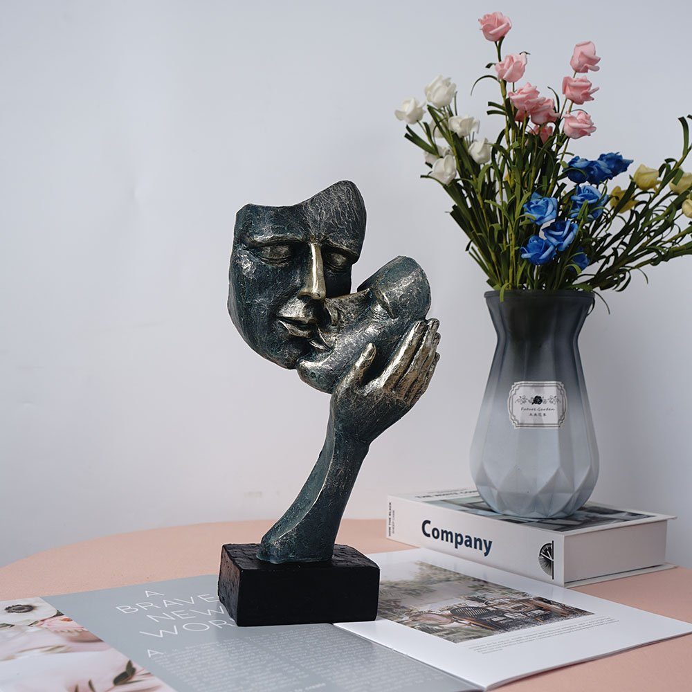 SIKAINI Skulptur (Harzkunst, Paargeschenk), Paar-Gesichtsskulptur mit dekorativer halber Seite