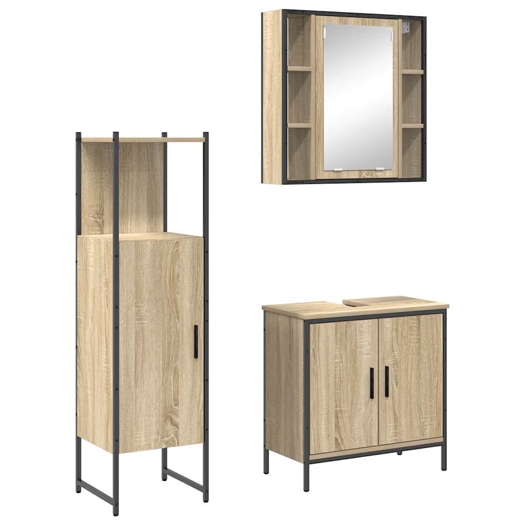 vidaXL Badezimmerspiegelschrank Badezimmermöbel-Set mit Regal mit Tür 3 pcs Braun Holzwerkstoff (3-St)