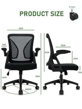 Durrafy Bürostuhl Stuhl,Ergonomischer Schreibtischstuhl,Drehstuhl (Chefsessel mit klappbaren Armlehnen, mit Wippfunktion bis 120°, Höhenverstellbarer Design Arbeitsstuhl), für das Büro,Arbeitszimmer, Computerstuhl 130KG, Schwarz